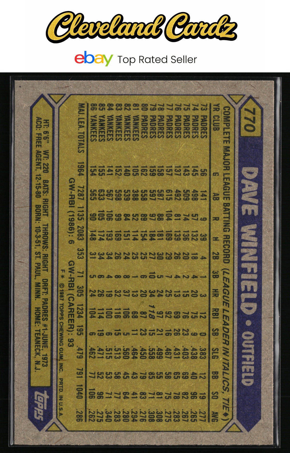 1987 Topps #770 Dave Winfield