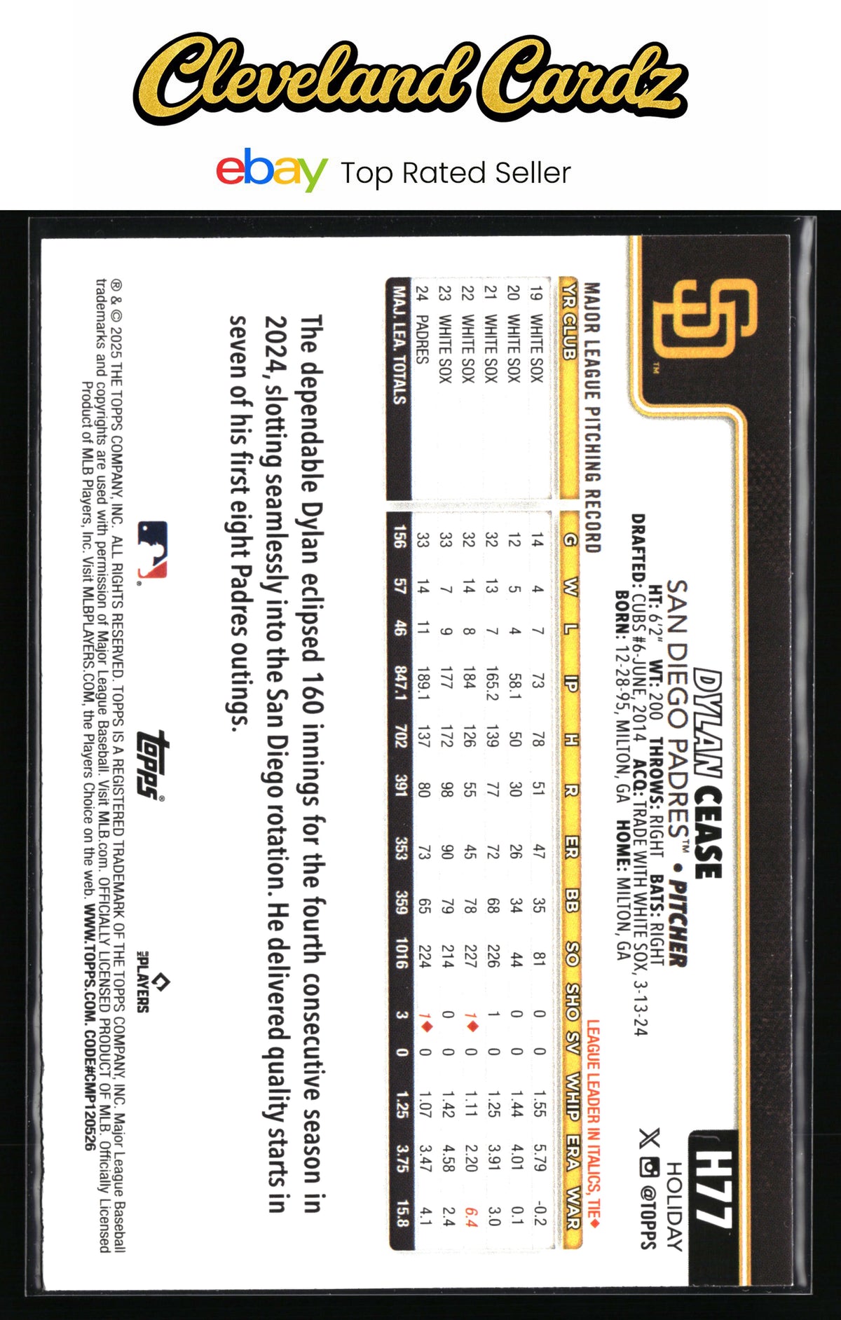 2025 Topps Holiday #H77 Dylan Cease
