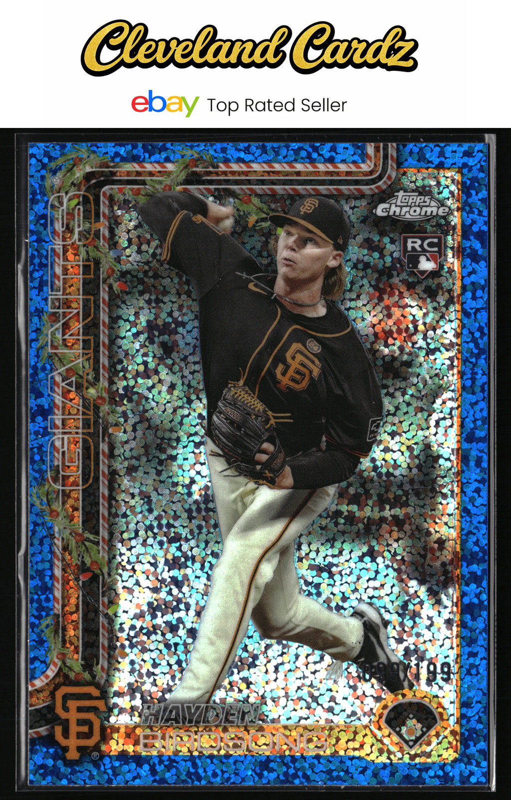 2025 Topps Holiday #HC85 Hayden Birdsong Chrome Blue Sparkle Refractor #/199