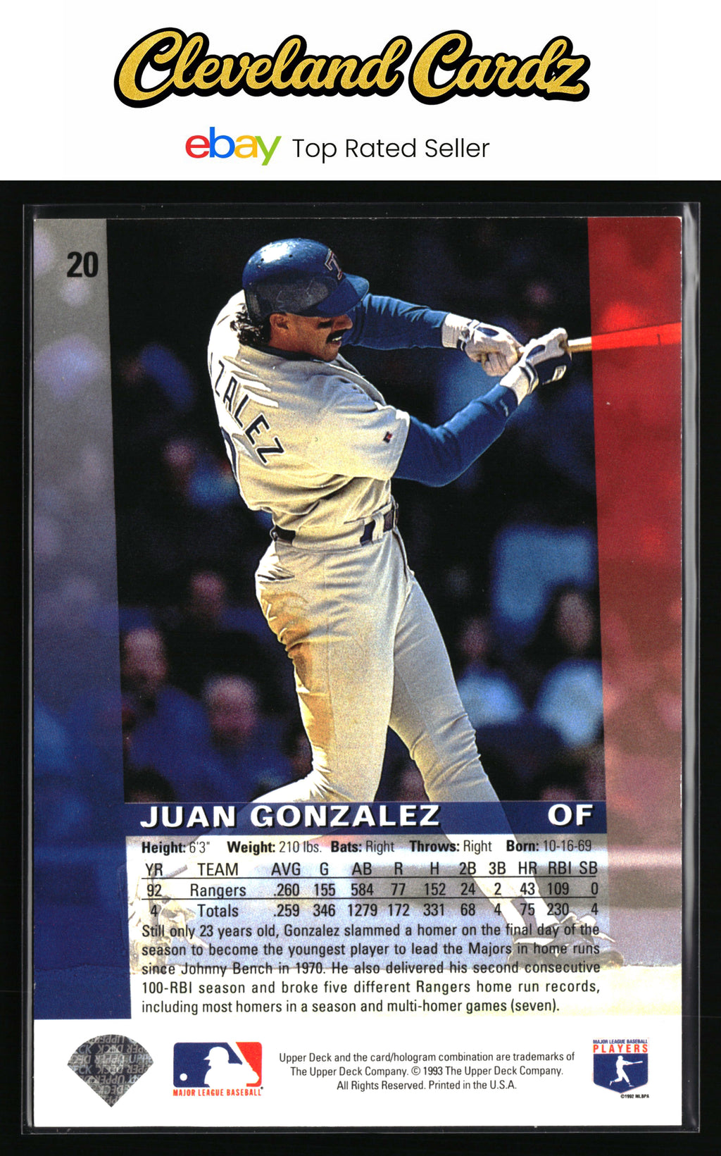 1993 Upper Deck Diamond Gallery #20 Juan Gonzalez