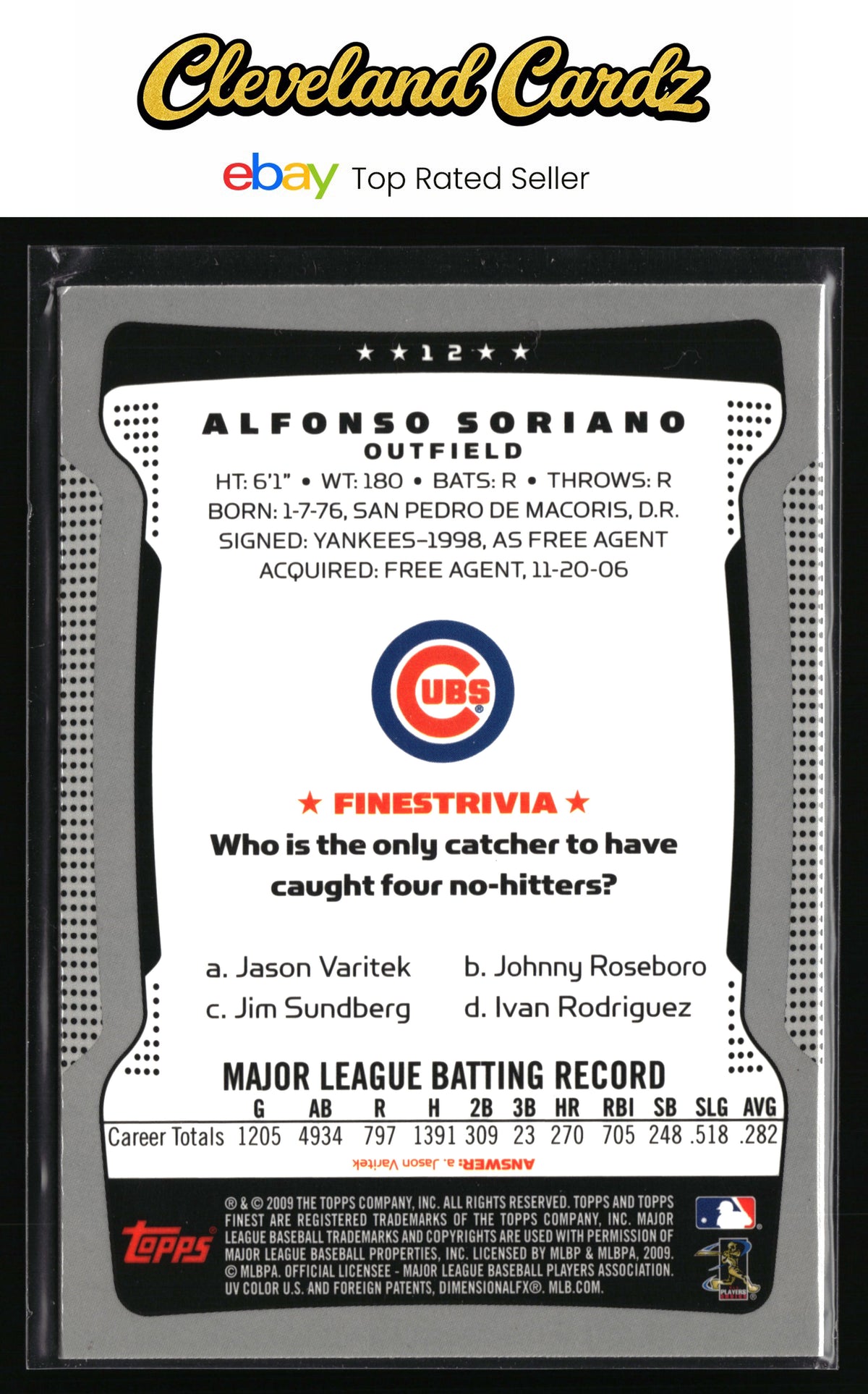 2009 Finest #12 Alfonso Soriano