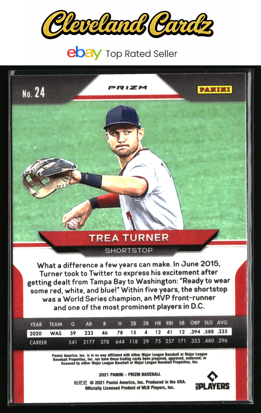 2021 Panini Prizm #24 Trea Turner White Wave Prizm