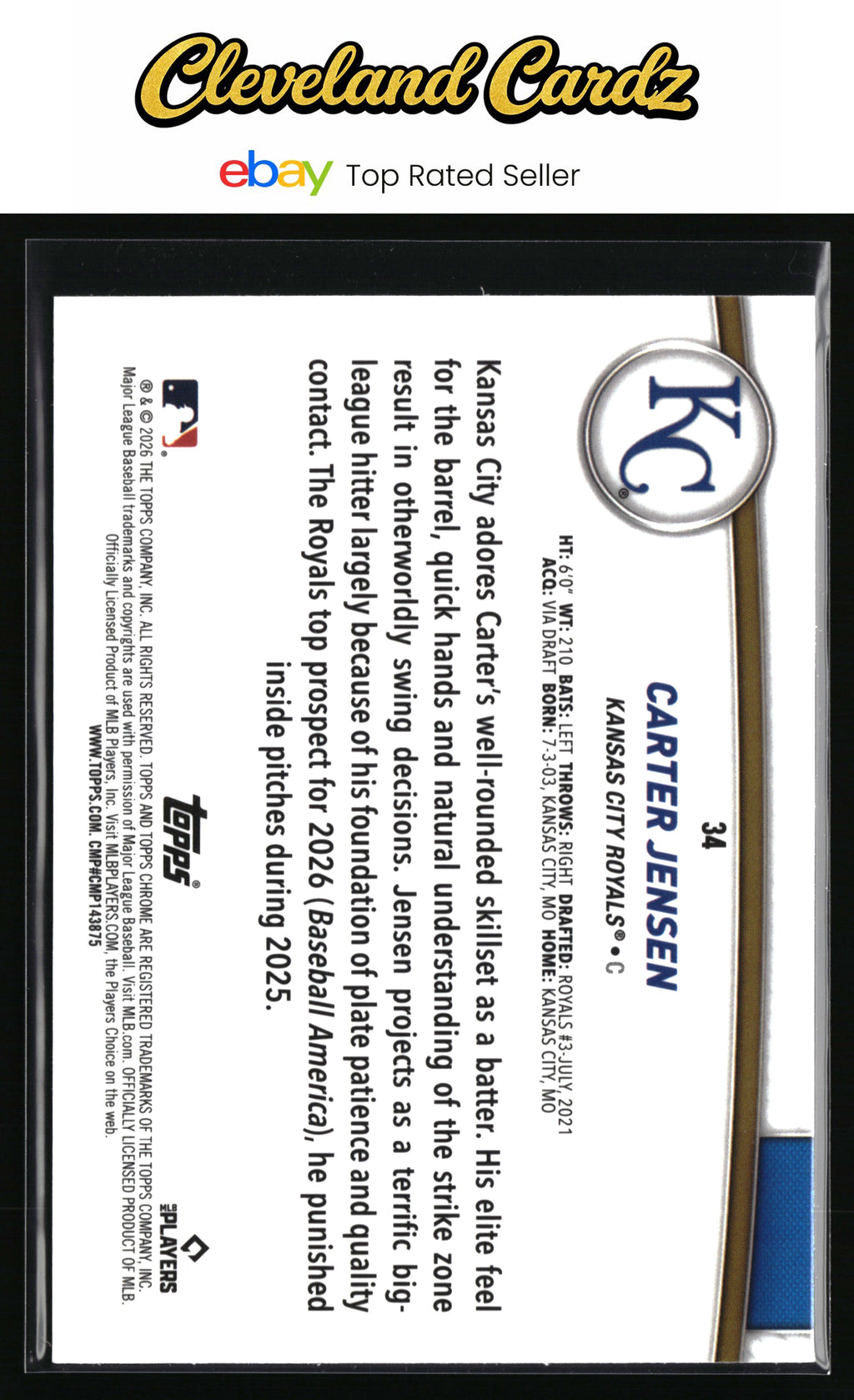 2026 Topps #34 Carter Jensen Flagship Collection Chrome (Series Two)