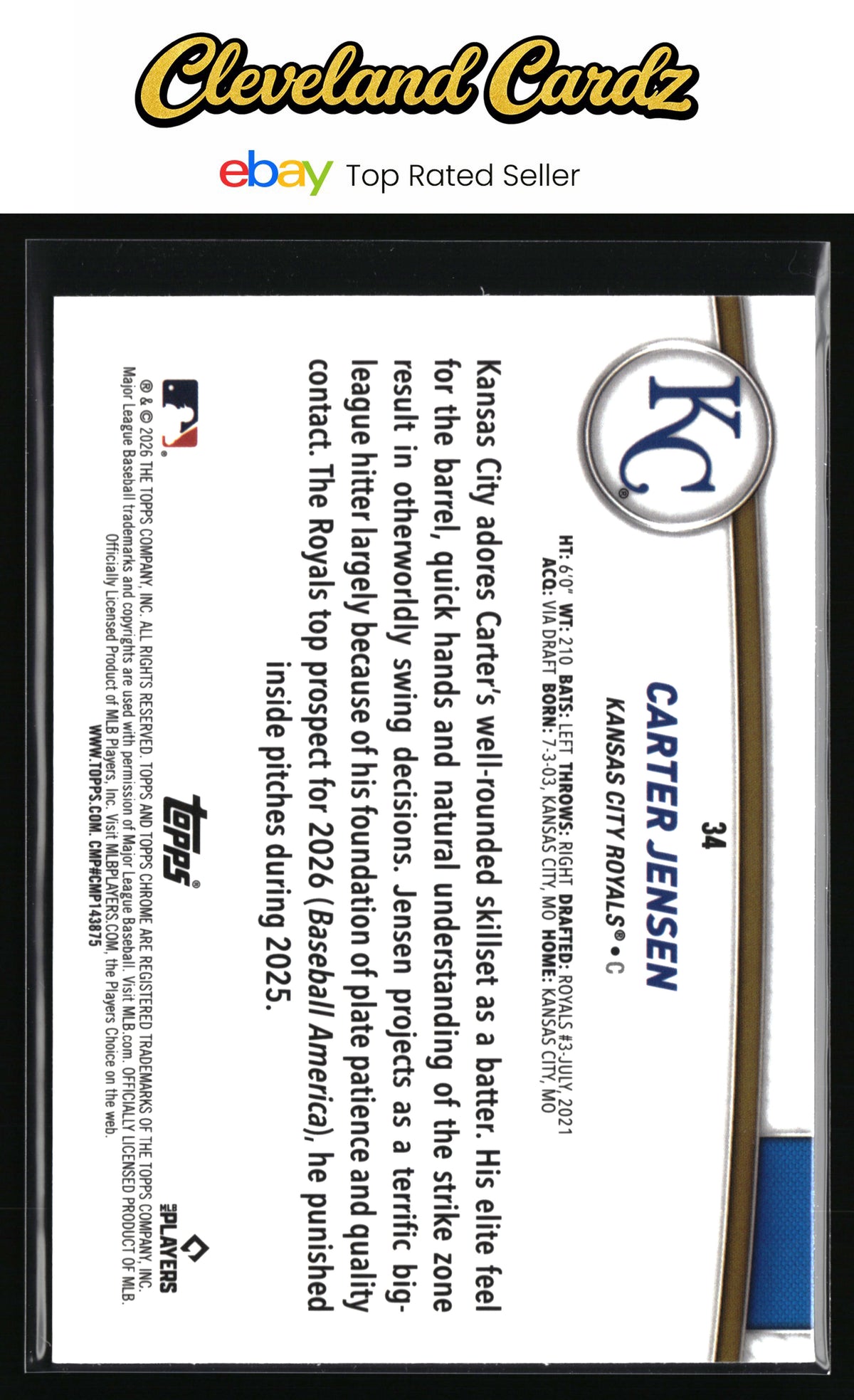 2026 Topps #34 Carter Jensen Flagship Collection Chrome (Series Two)