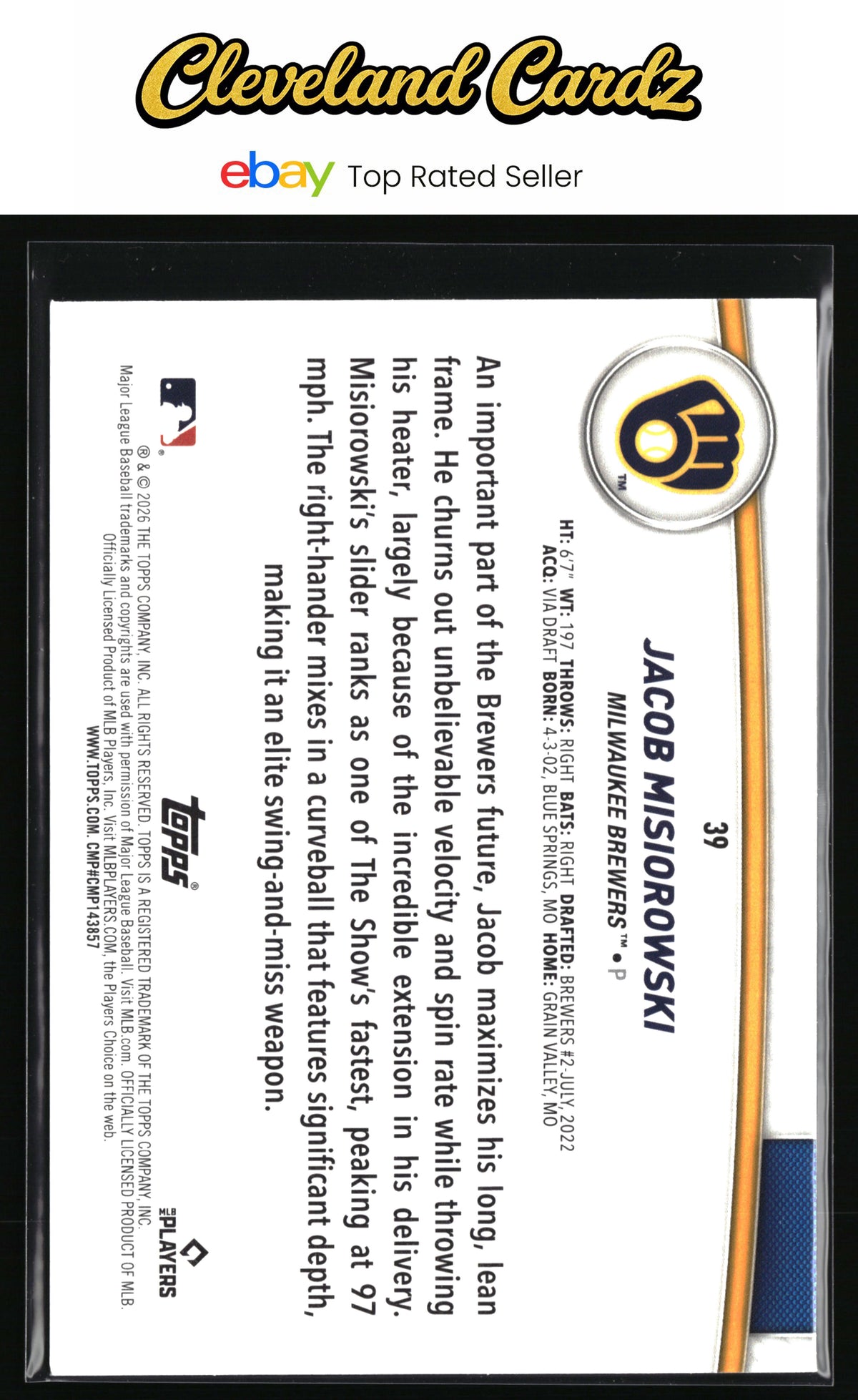 2026 Topps #39 Jacob Misiorowski Flagship Collection (Series Two)