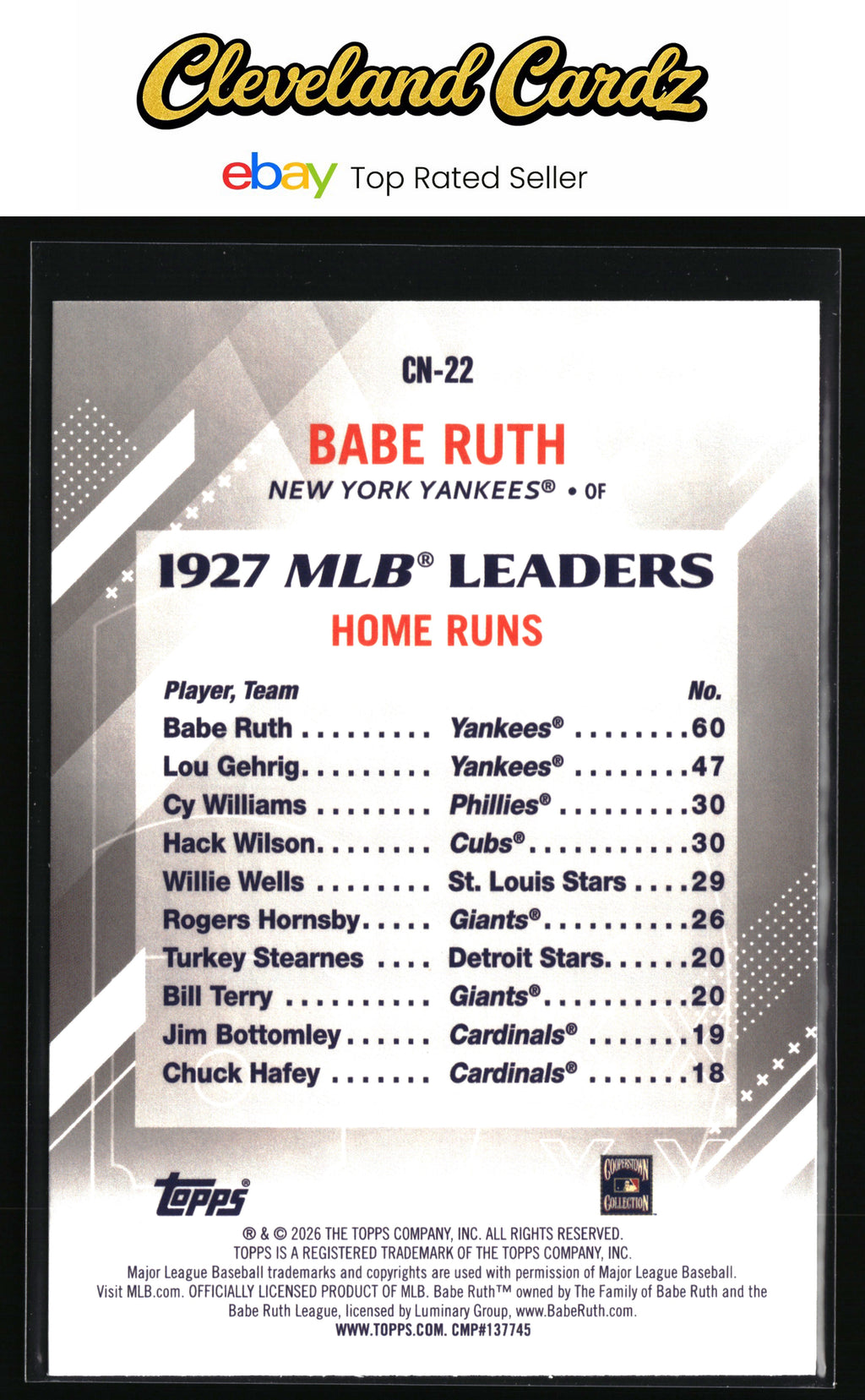 2026 Topps #CN-22 Babe Ruth Crooked Numbers