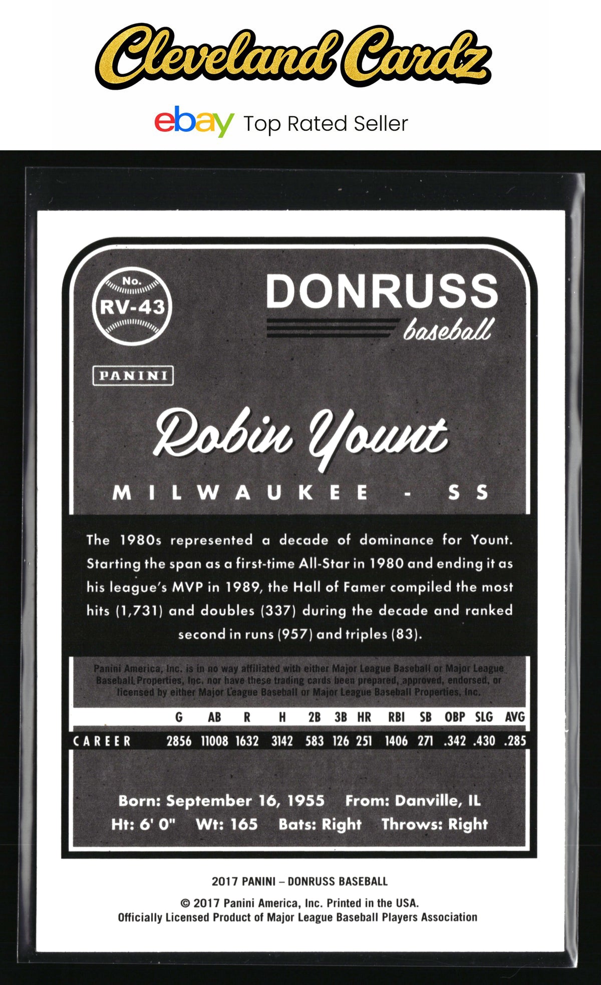 2017 Donruss #RV-43 Robin Yount Retro Variations 1983