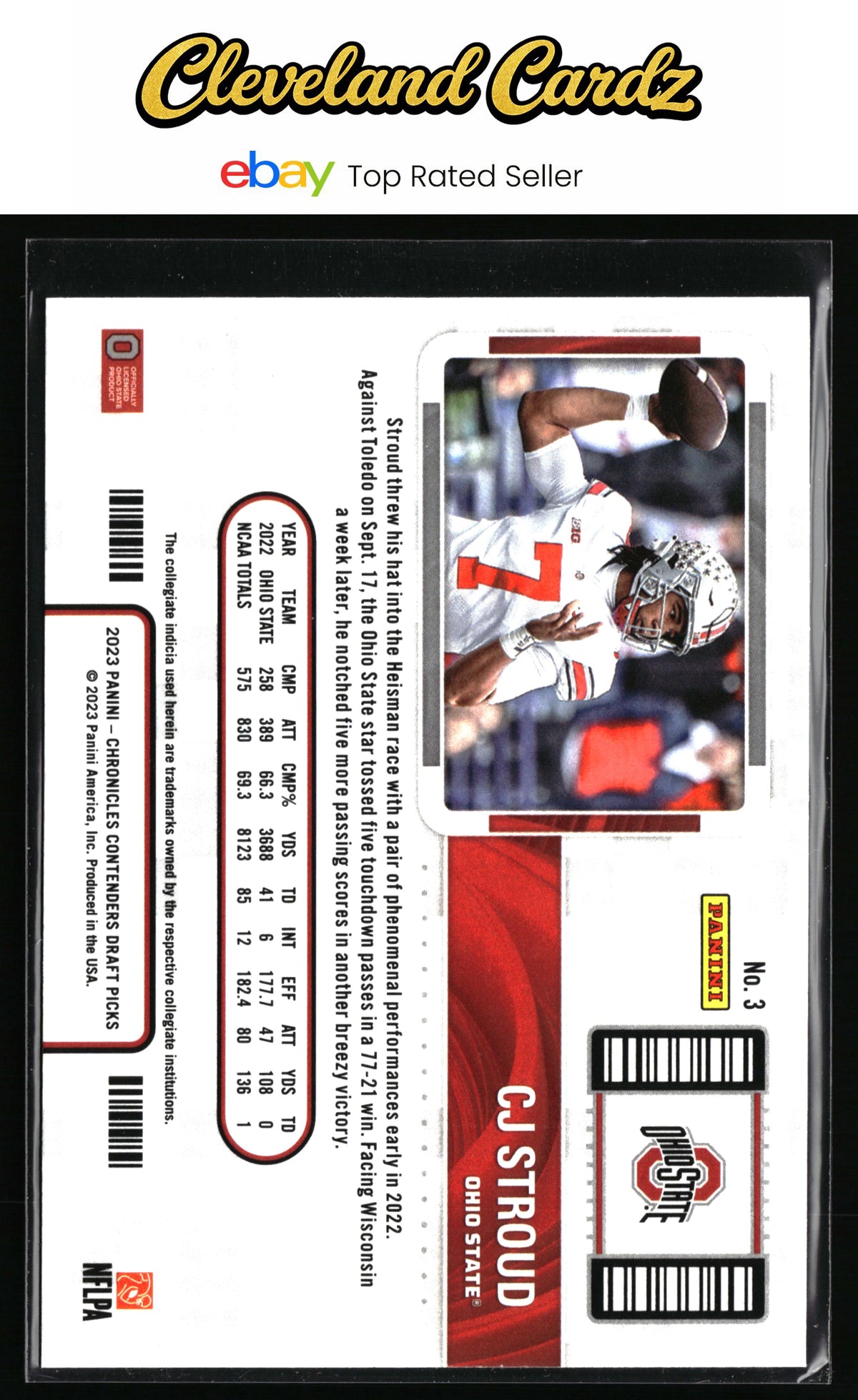 2023 Panini Chronicles Draft Picks #3 C.J. Stroud Contenders College Ticket