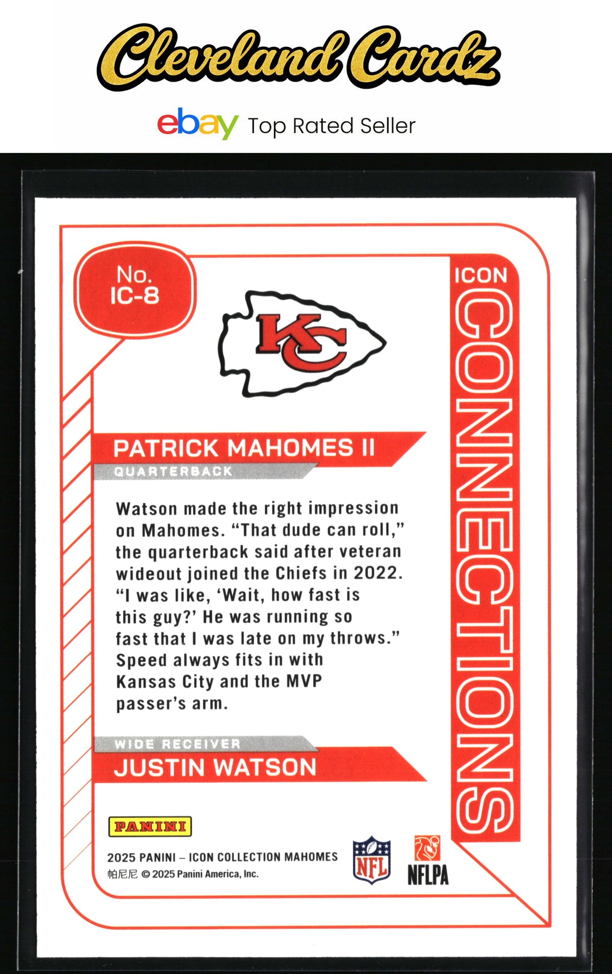 2025 Panini Mahomes Icon Collection #IC-8 Patrick Mahomes II / Justin Watson