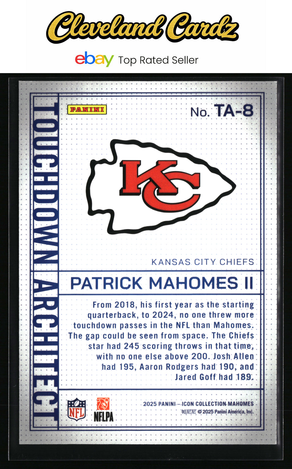 2025 Panini Mahomes Icon Collection - Touchdown Architect #TA-8 Patrick Mahomes