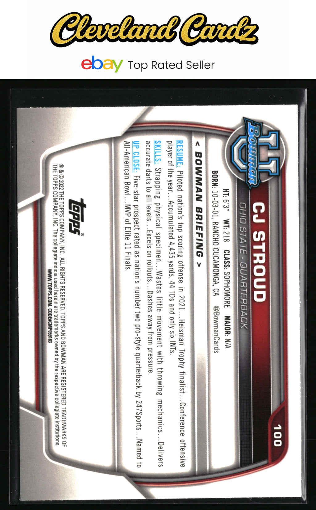 2022 Bowman University Chrome #100 C.J. Stroud