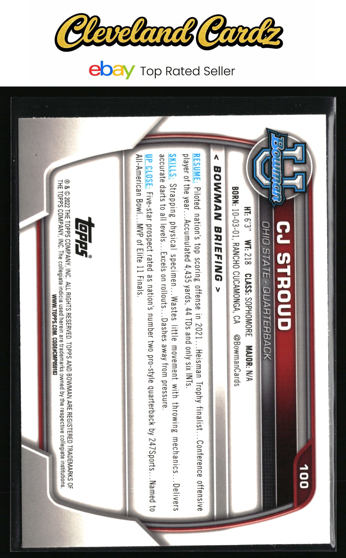 2022 Bowman University Chrome #100 C.J. Stroud