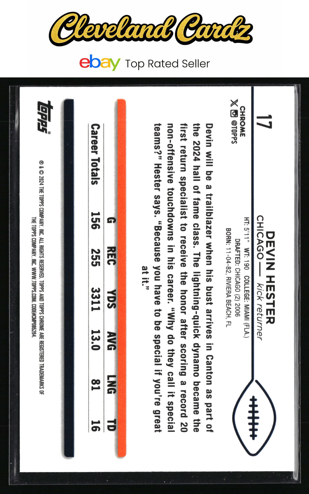 2024 Topps Chrome #17 Devin Hester Pink Refractor