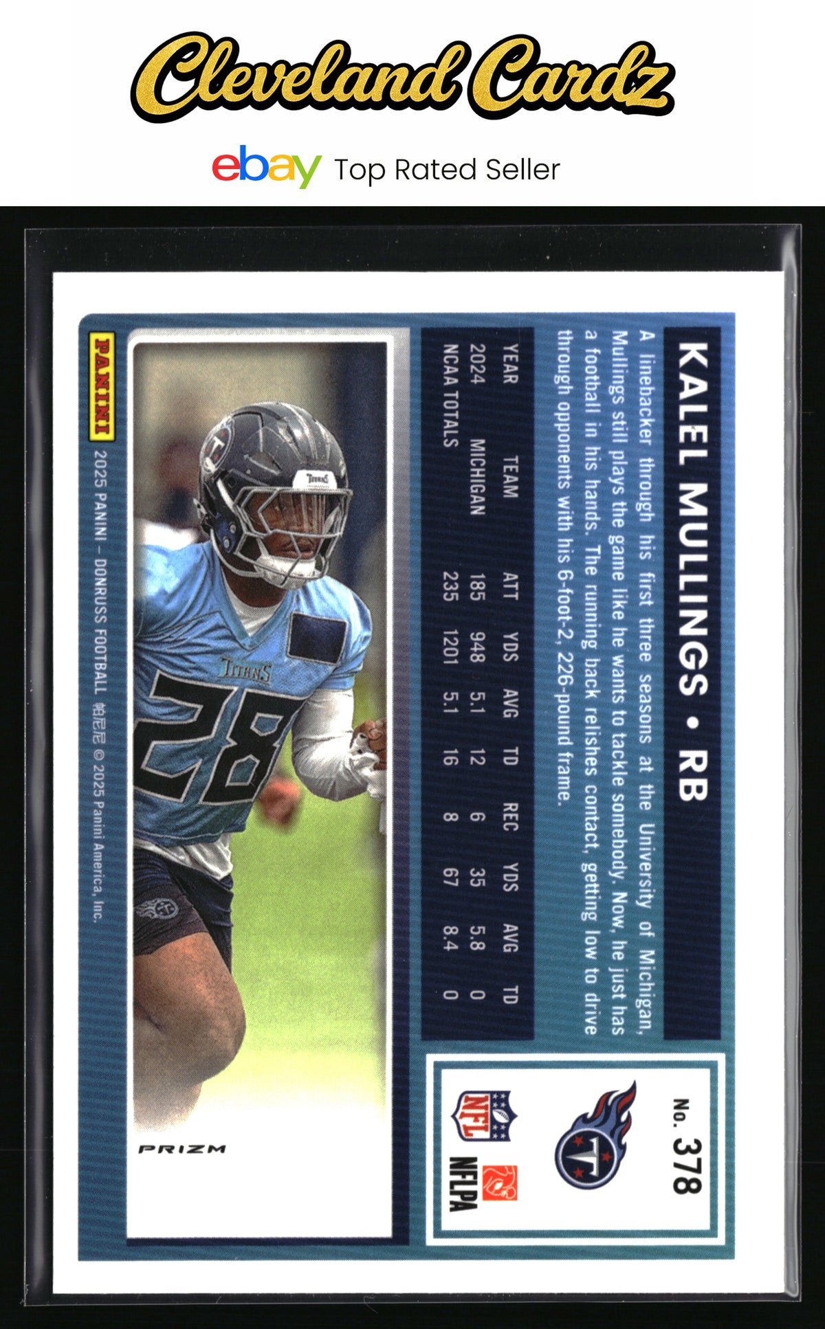 2025 Donruss #378 Kalel Mullings Optic Rated Rookies Preview Red Pandora