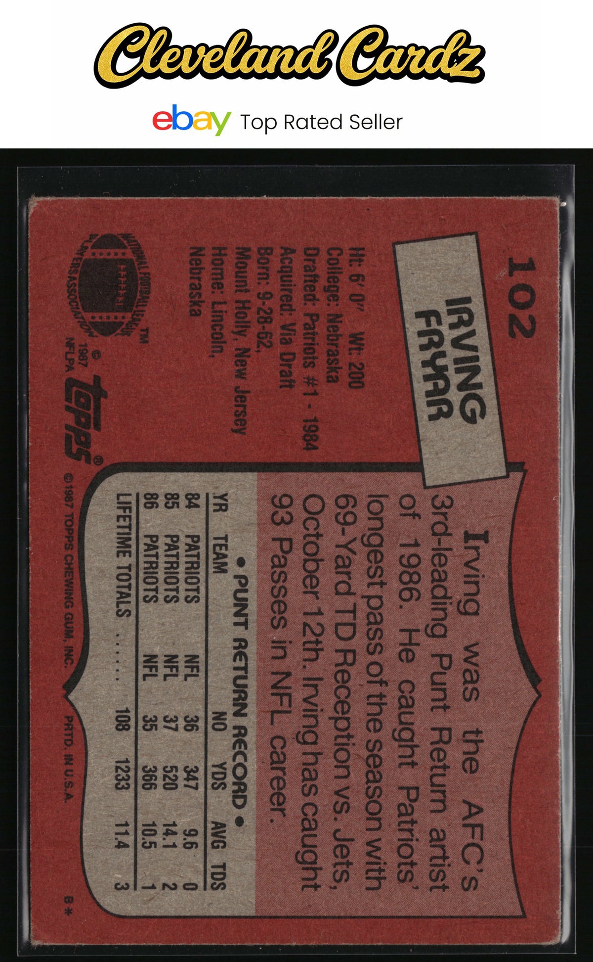 1987 Topps #102 Irving Fryar