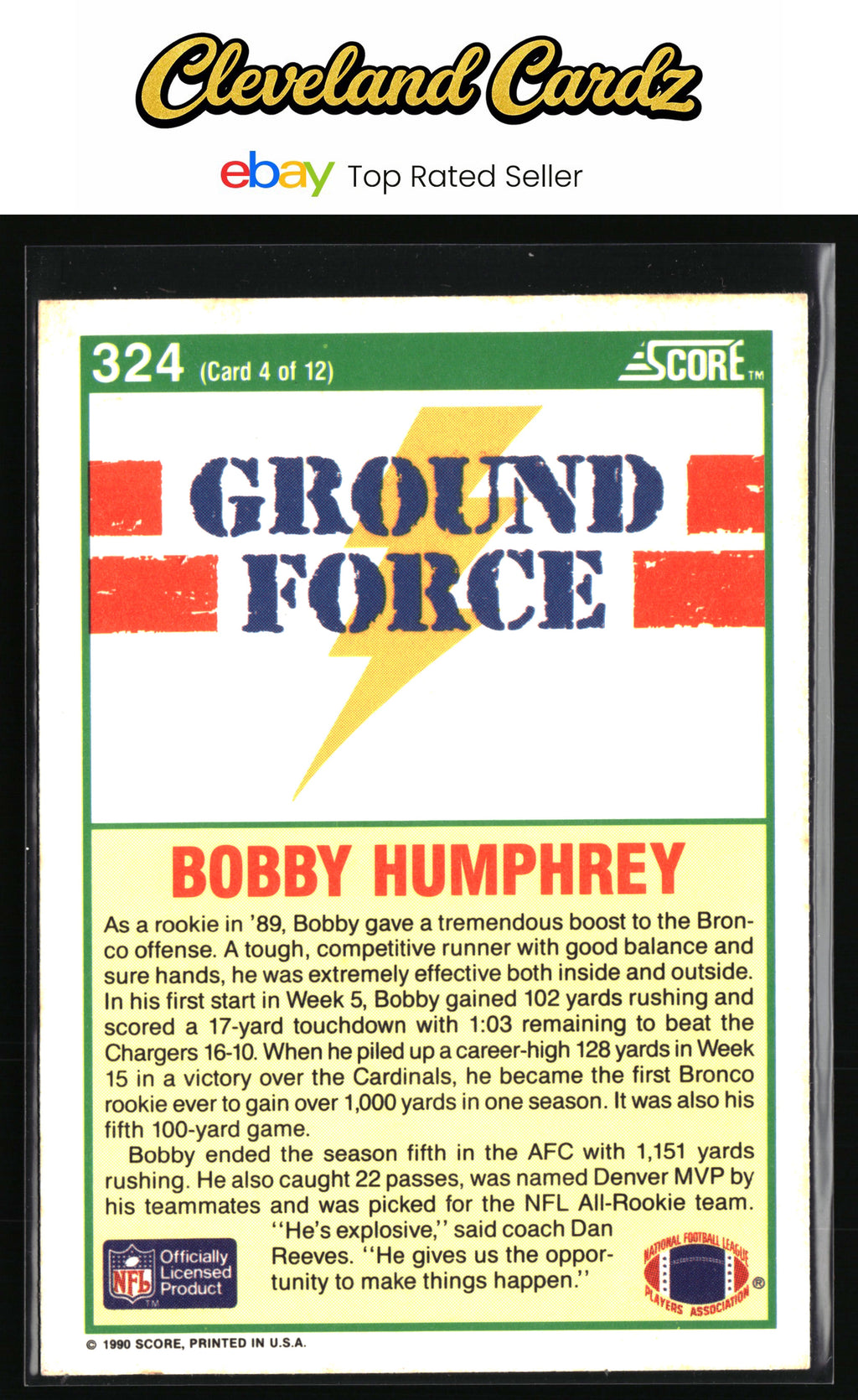 1990 Score #324 Bobby Humphrey