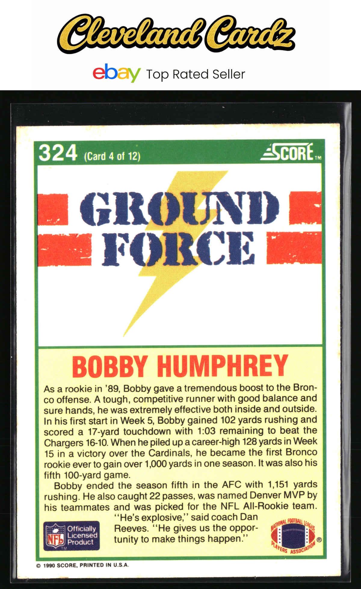 1990 Score #324 Bobby Humphrey