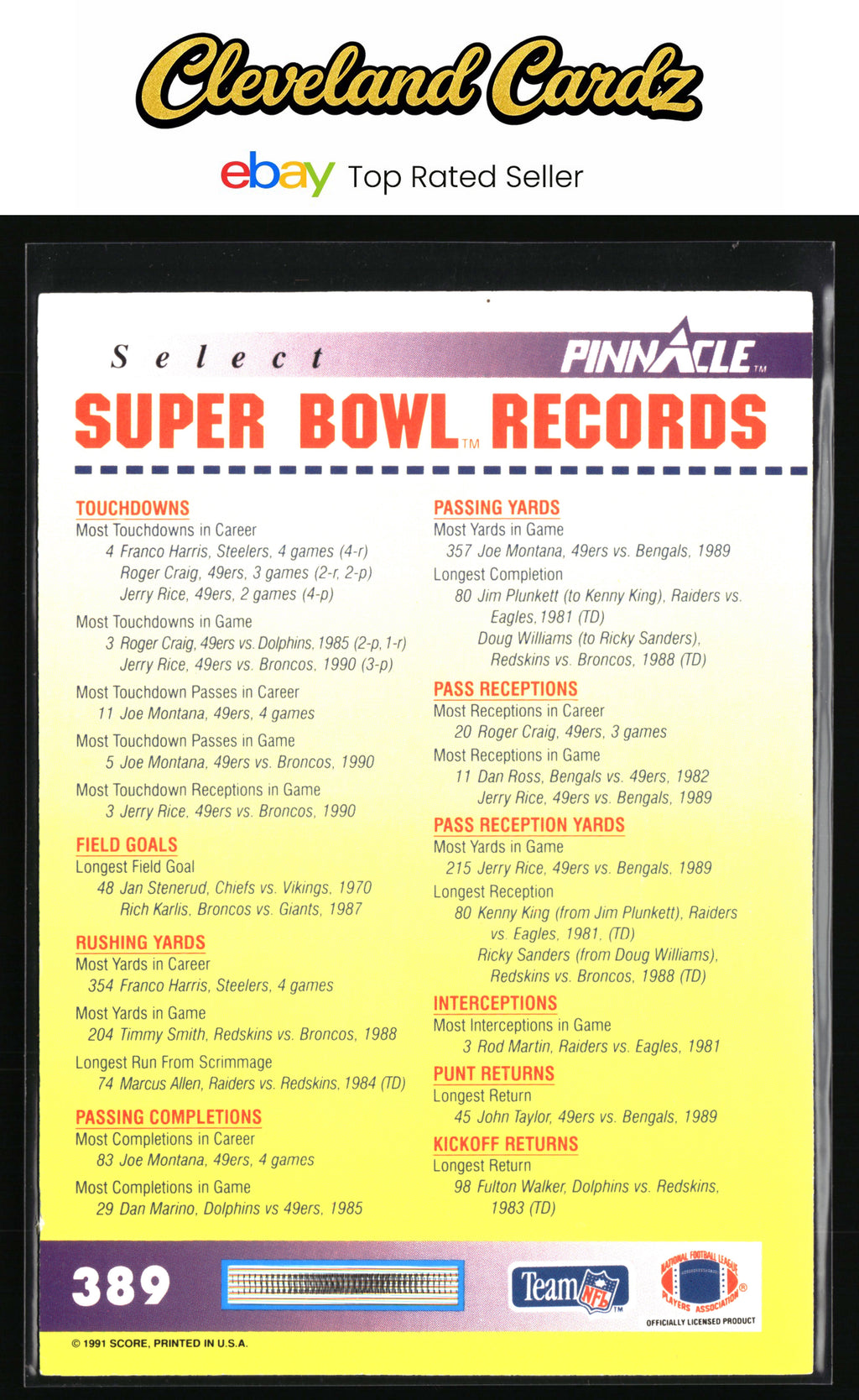 1991 Pinnacle #389 Super Bowl XXVI SBXXVI