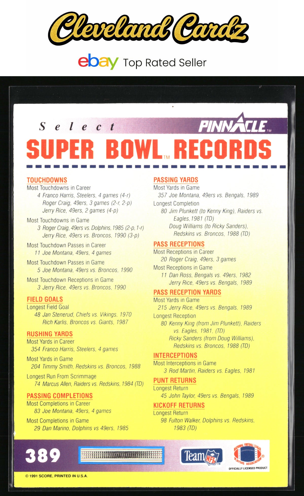 1991 Pinnacle #389 Super Bowl XXVI SBXXVI