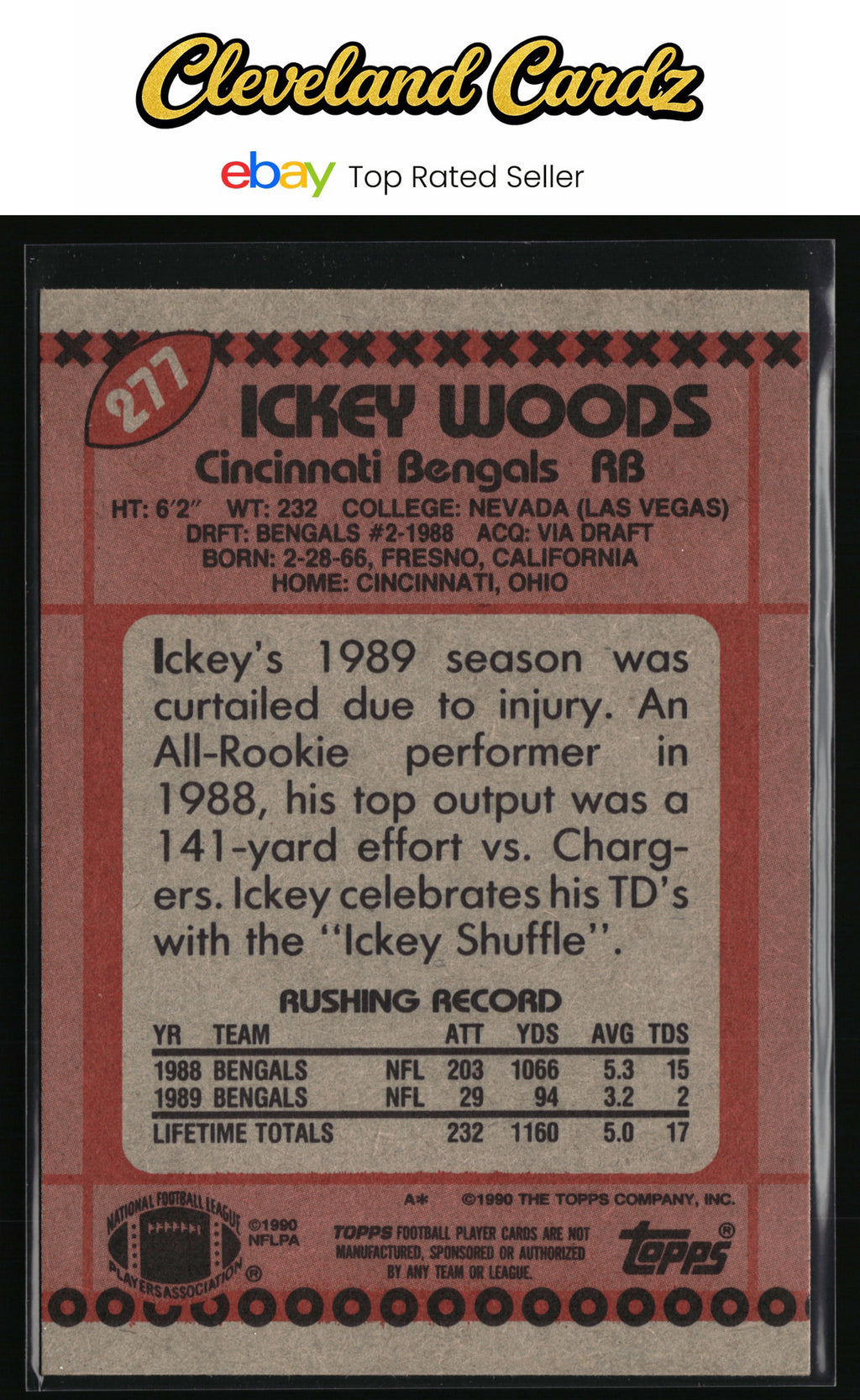 1990 Topps #277b Ickey Woods