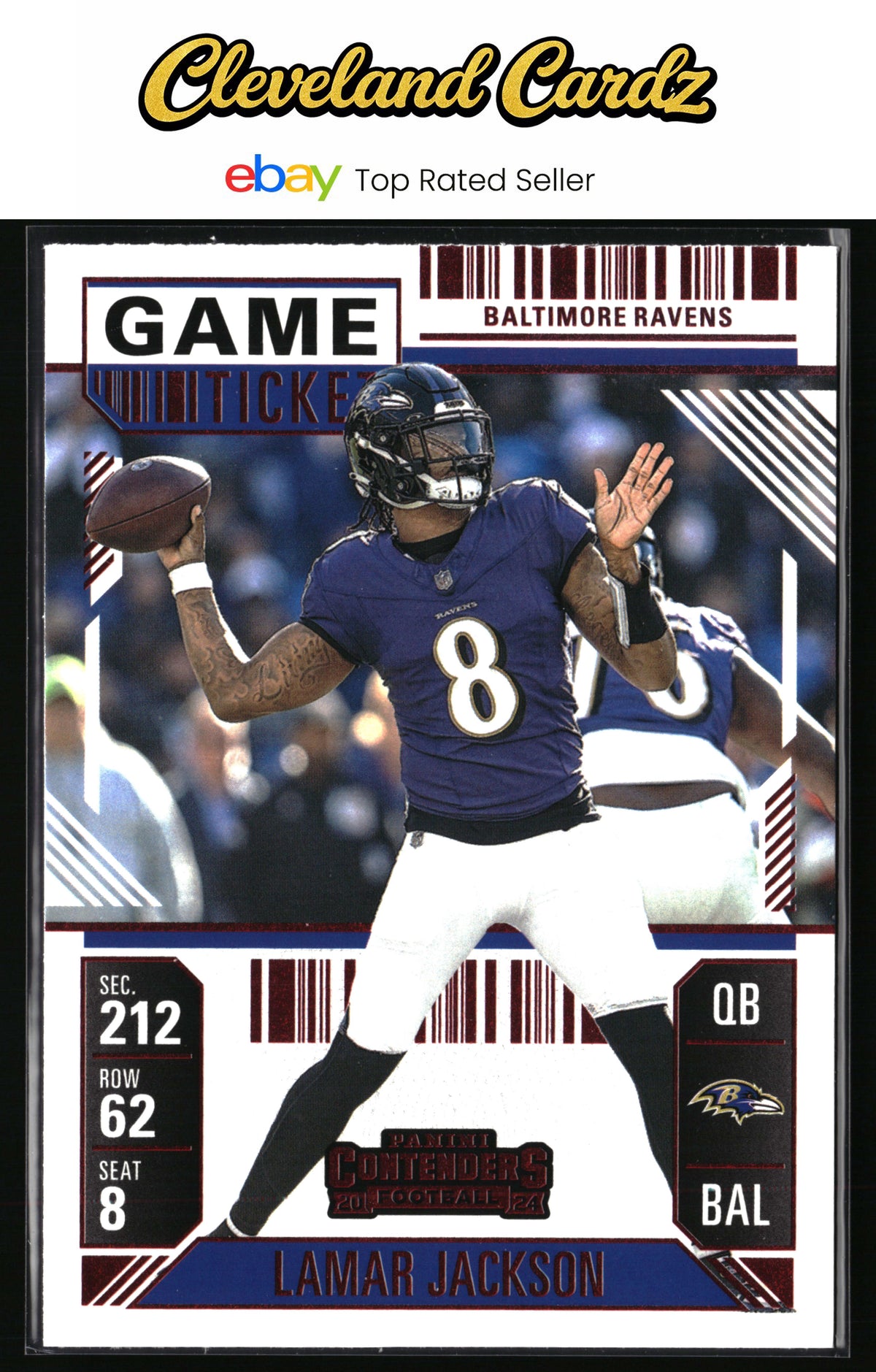 2024 Panini Contenders #7 Lamar Jackson Game Ticket Red