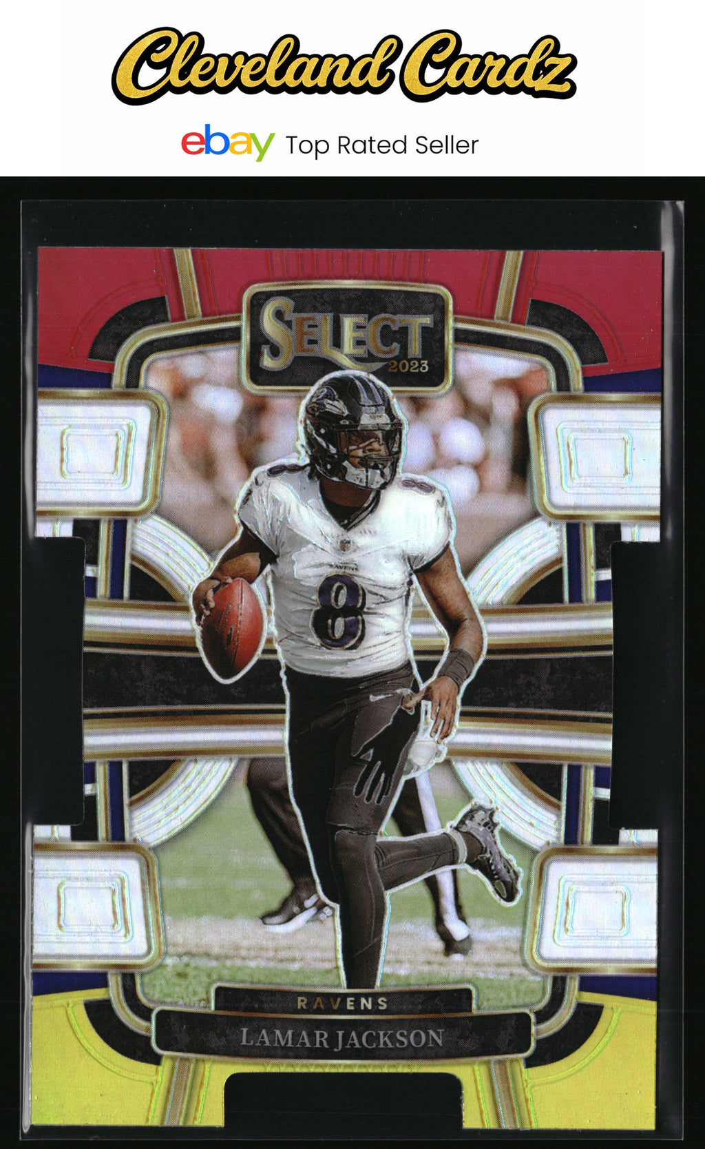 2023 Panini Select #7 Lamar Jackson Red and Yellow Prizm Die Cut