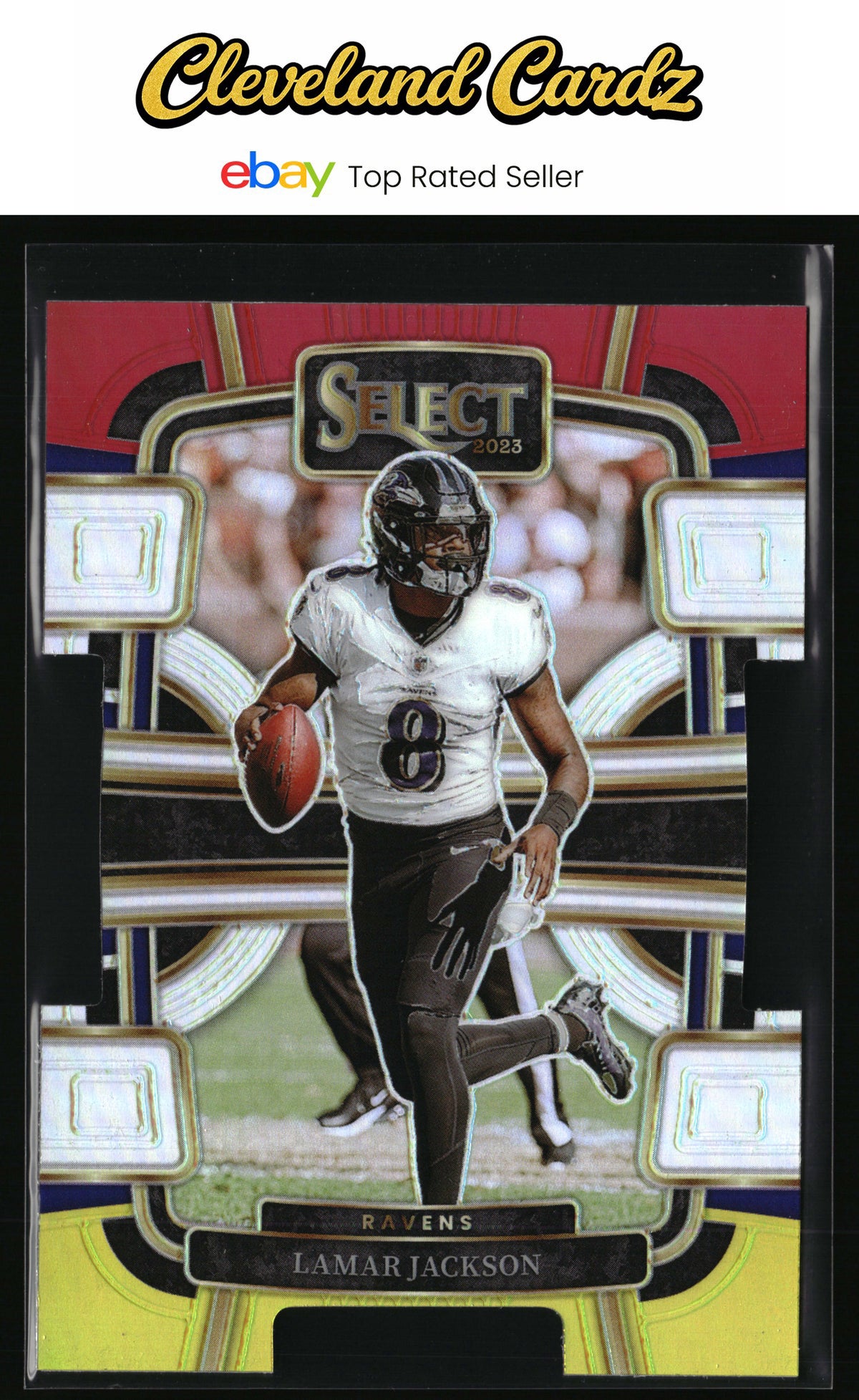 2023 Panini Select #7 Lamar Jackson Red and Yellow Prizm Die Cut