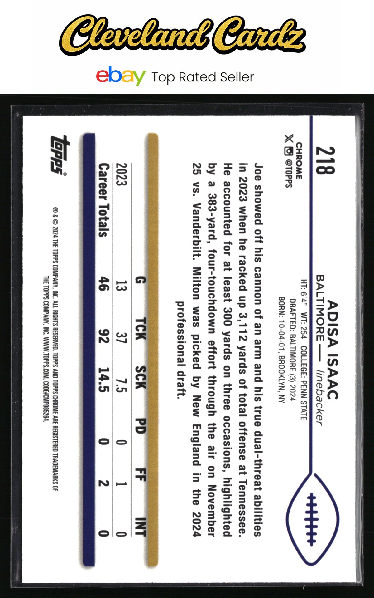 2024 Topps Chrome #218 Adisa Isaac Pink Refractor