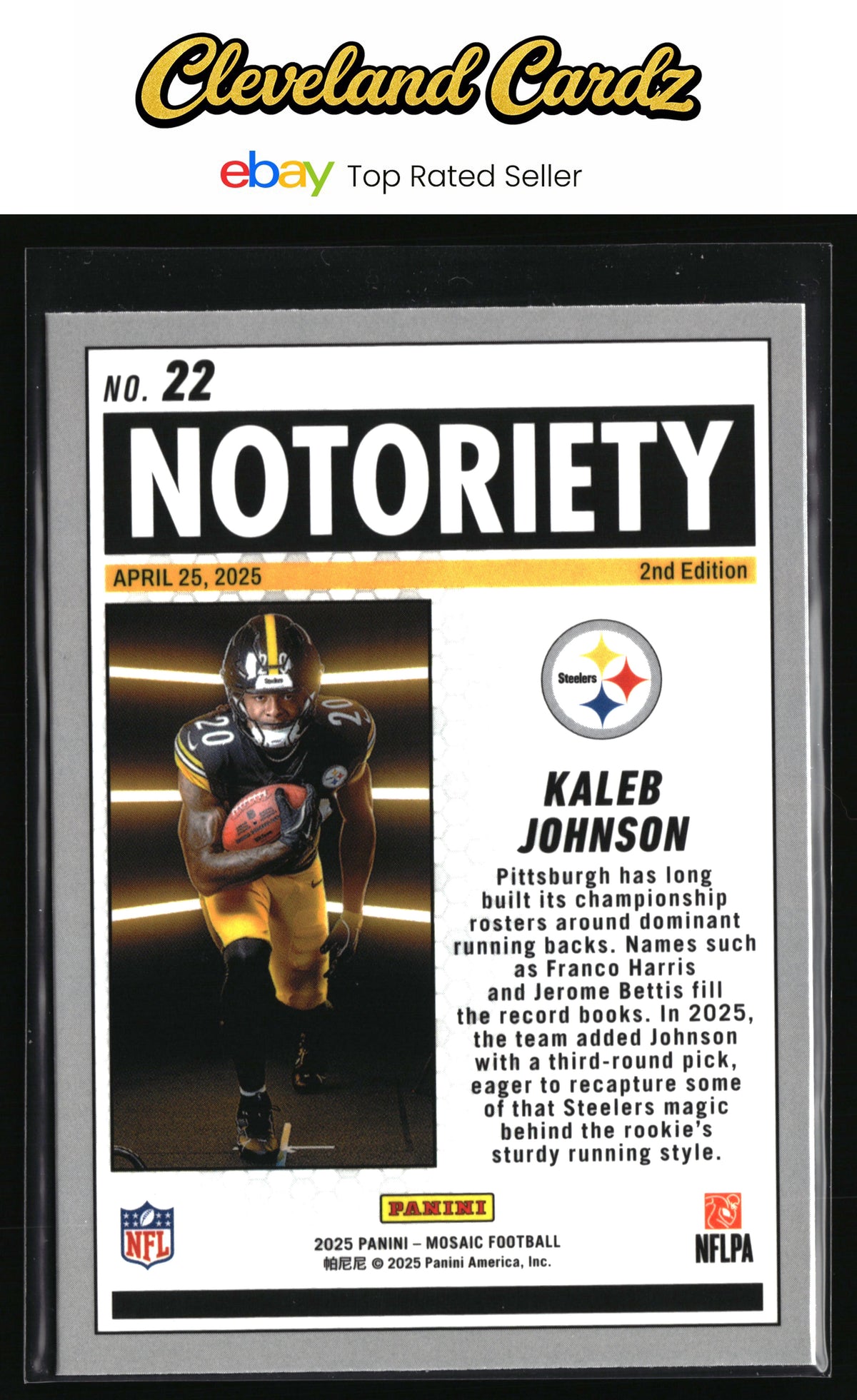 2025 Panini Mosaic #22 Kaleb Johnson Notoriety Mosaic
