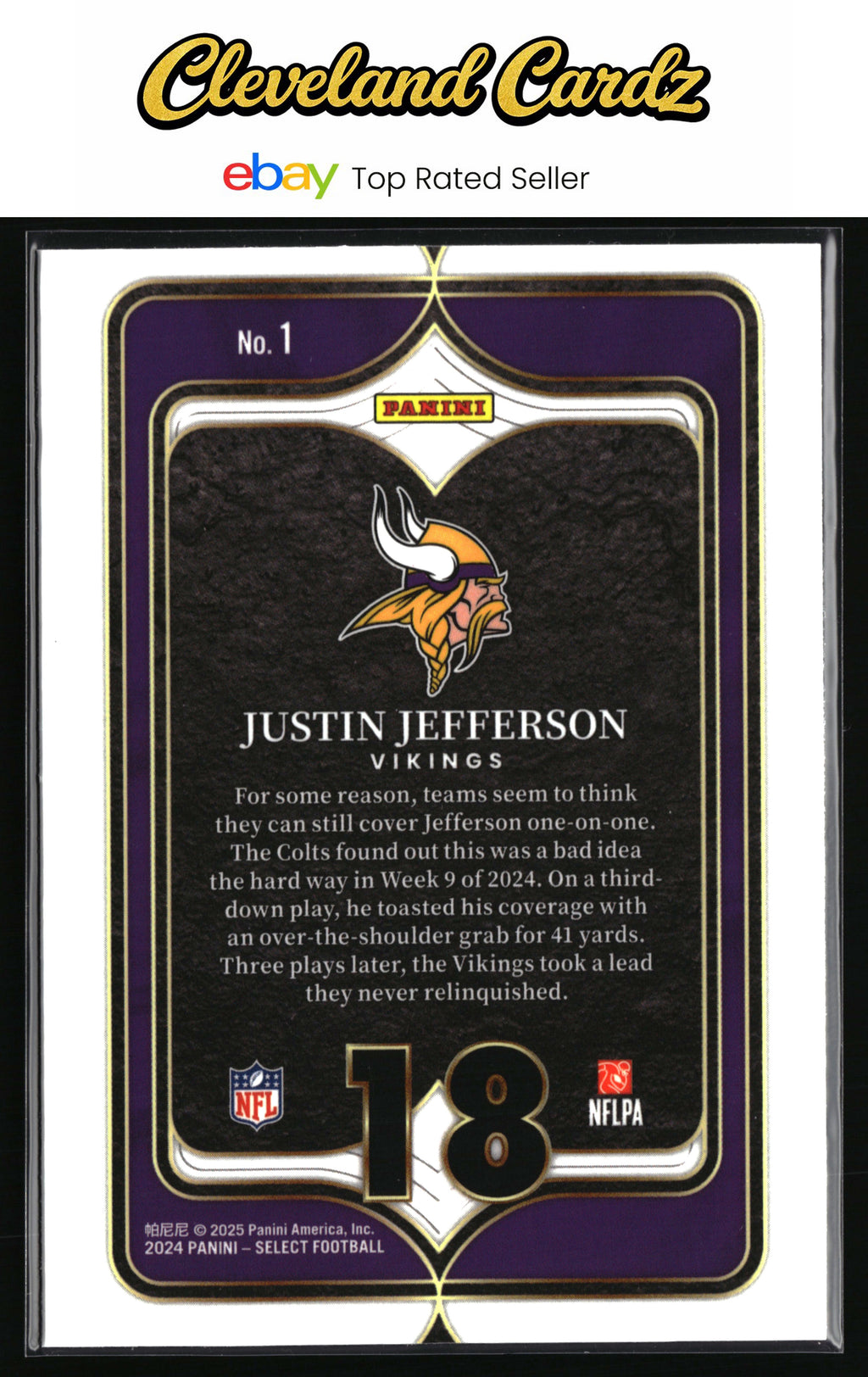 2024 Panini Select #1 Justin Jefferson Select Numbers