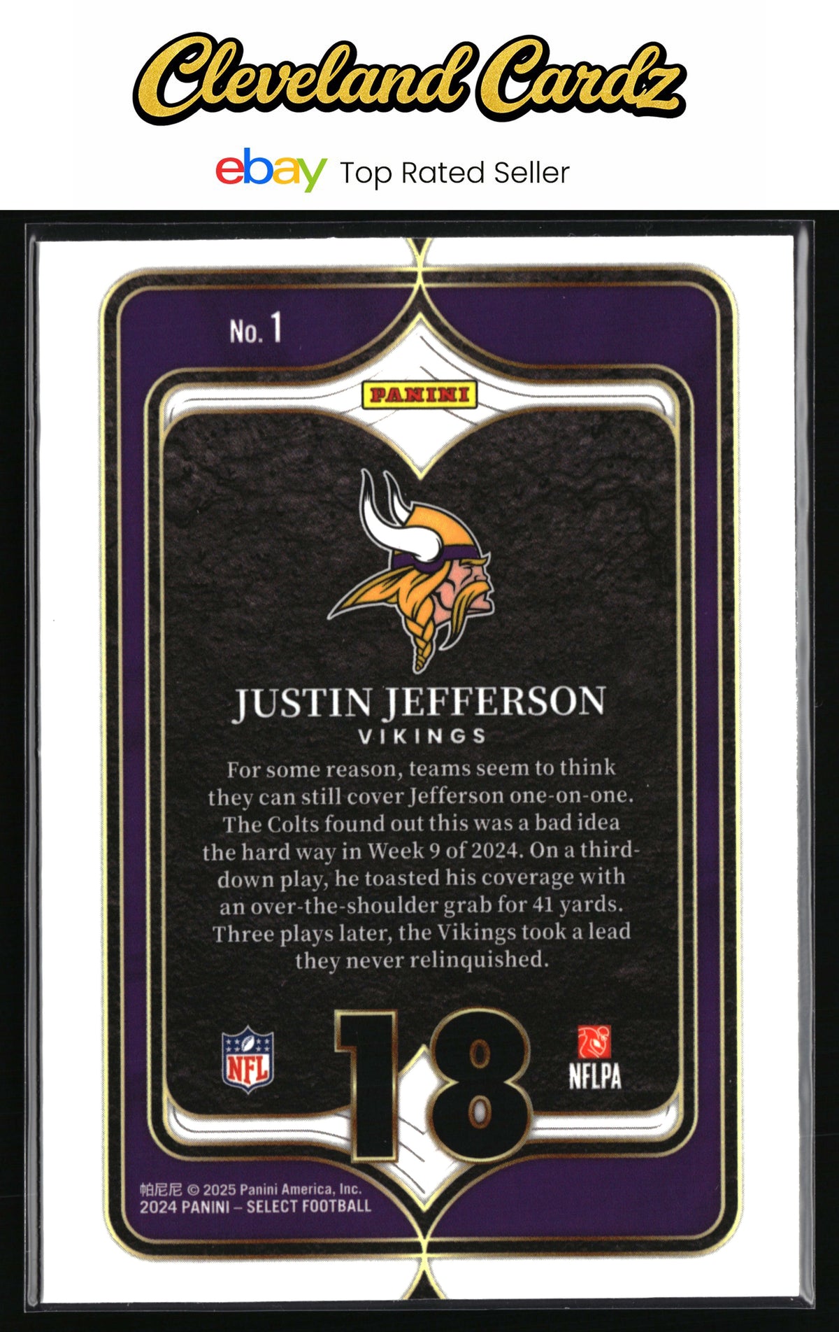 2024 Panini Select #1 Justin Jefferson Select Numbers
