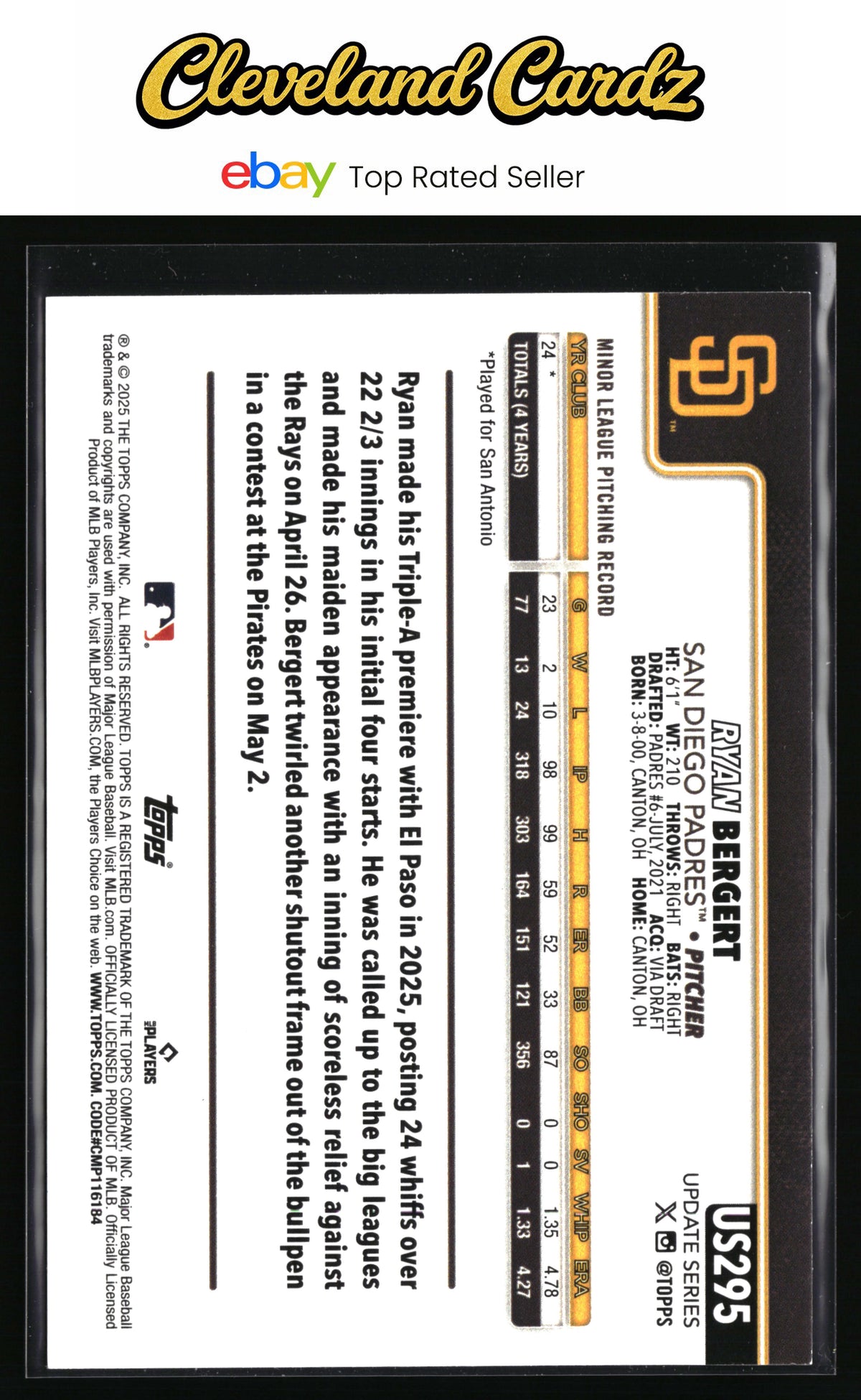 2025 Topps Update #US295 Ryan Bergert Rainbow Foil