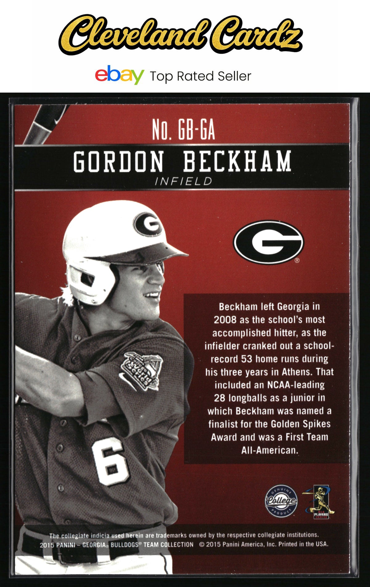 2015 Panini Georgia Bulldogs #GB-GA Gordon Beckham Honors Silver