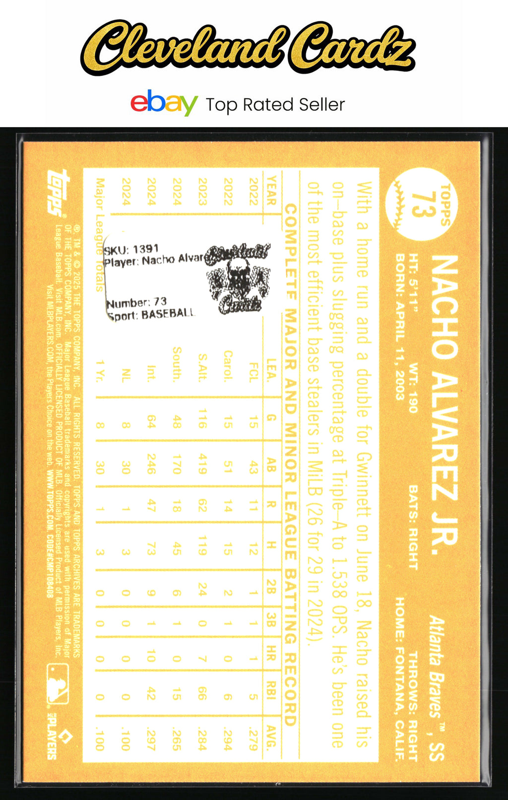 2025 Topps Archives #73 Nacho Alvarez Jr. Black Foilboard