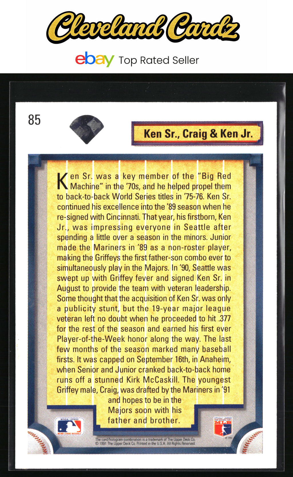 1992 Upper Deck #85 Ken Sr., Craig &amp; Ken Jr.