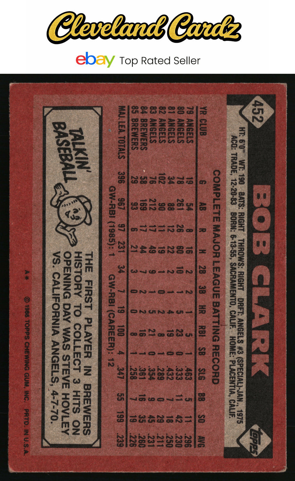 1986 Topps #452 Bob Clark