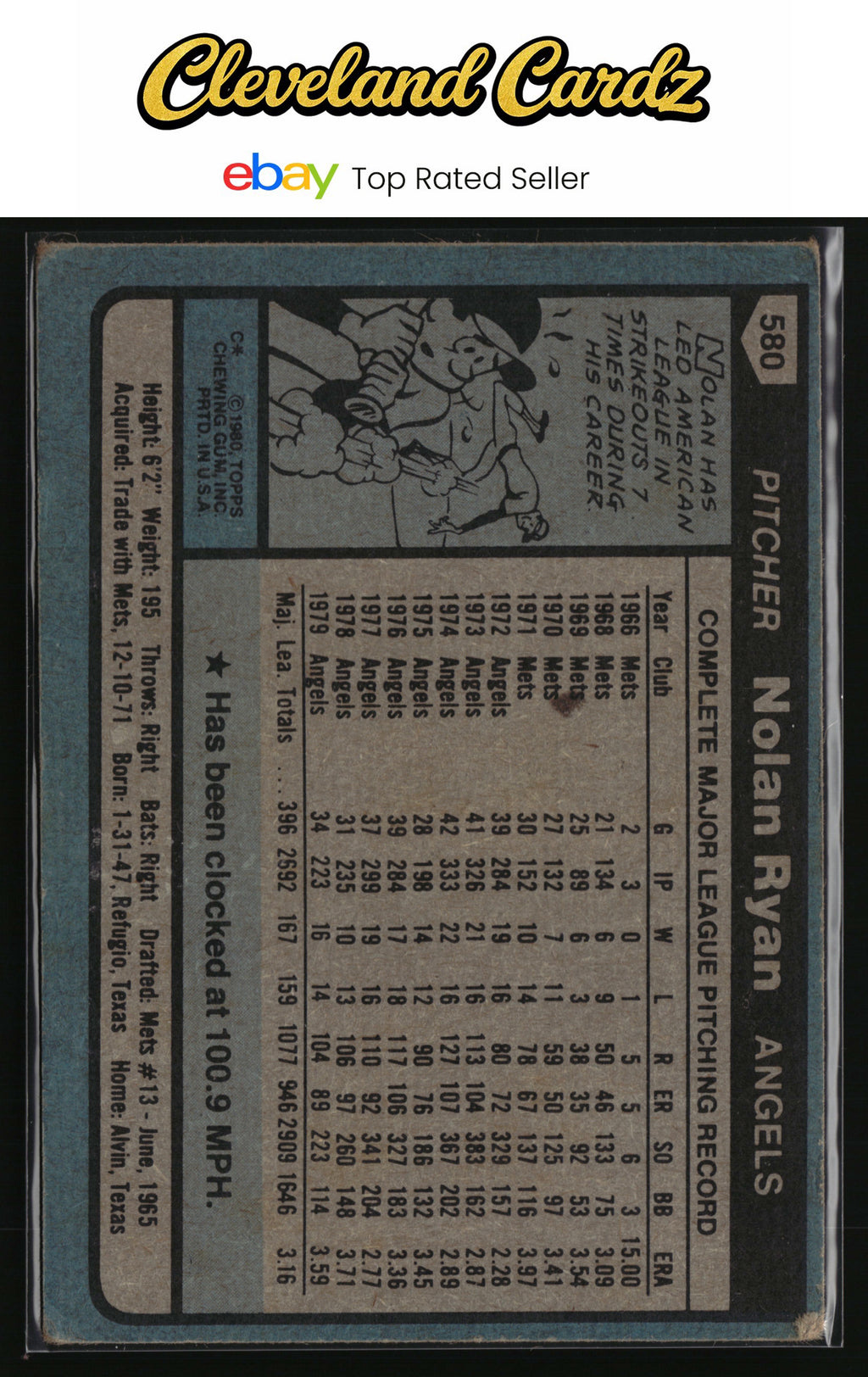 1980 Topps #580 Nolan Ryan