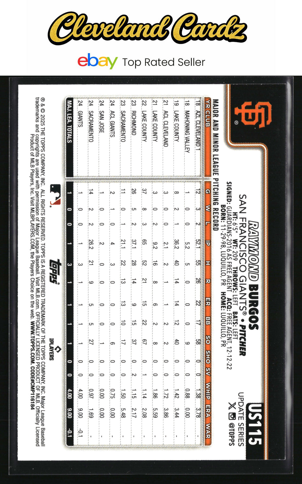 2025 Topps Update #US115 Raymond Burgos Diamante Foil
