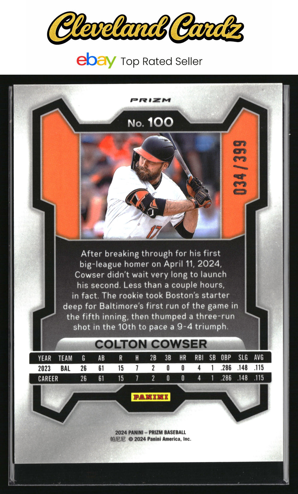 2024 Panini Prizm #100 Colton Cowser Orange Pulsar Prizm #/399