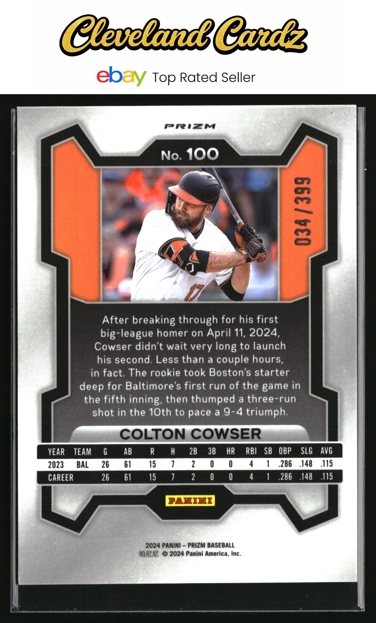 2024 Panini Prizm #100 Colton Cowser Orange Pulsar Prizm #/399