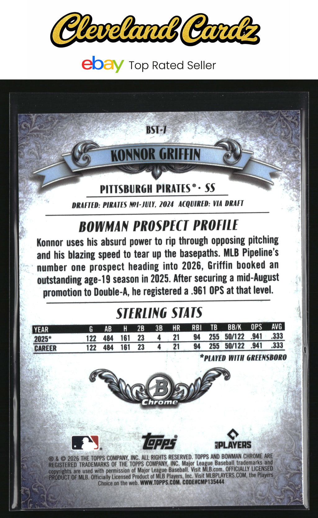 2026 Bowman #BST-7 Konnor Griffin Bowman Sterling
