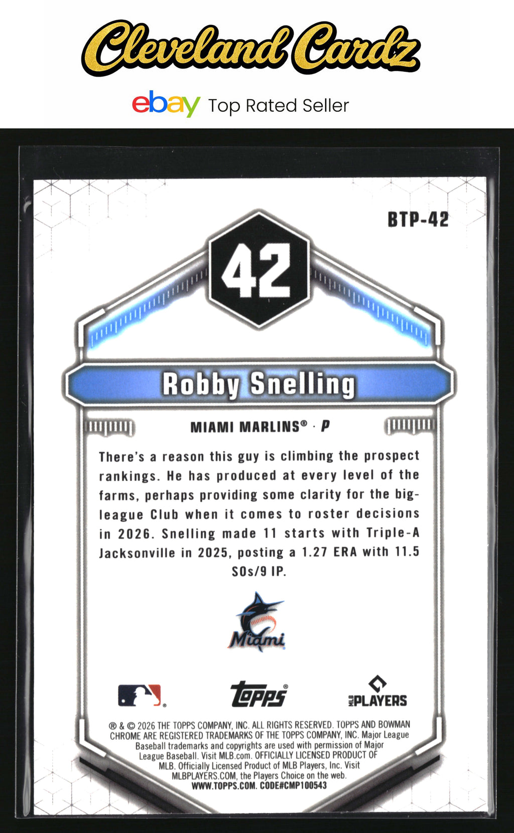 2026 Bowman #BTP-42 Robby Snelling Bowman Scouts' Top 100