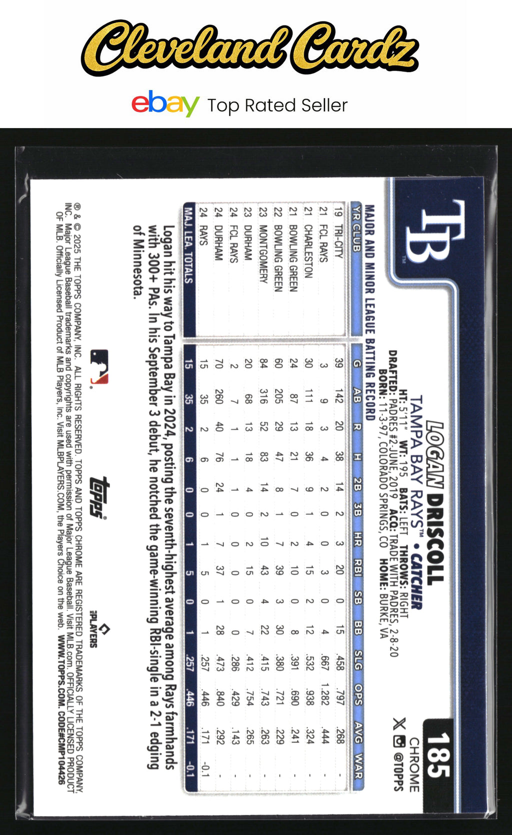 2025 Topps Chrome #185 Logan Driscoll Sepia Refractor