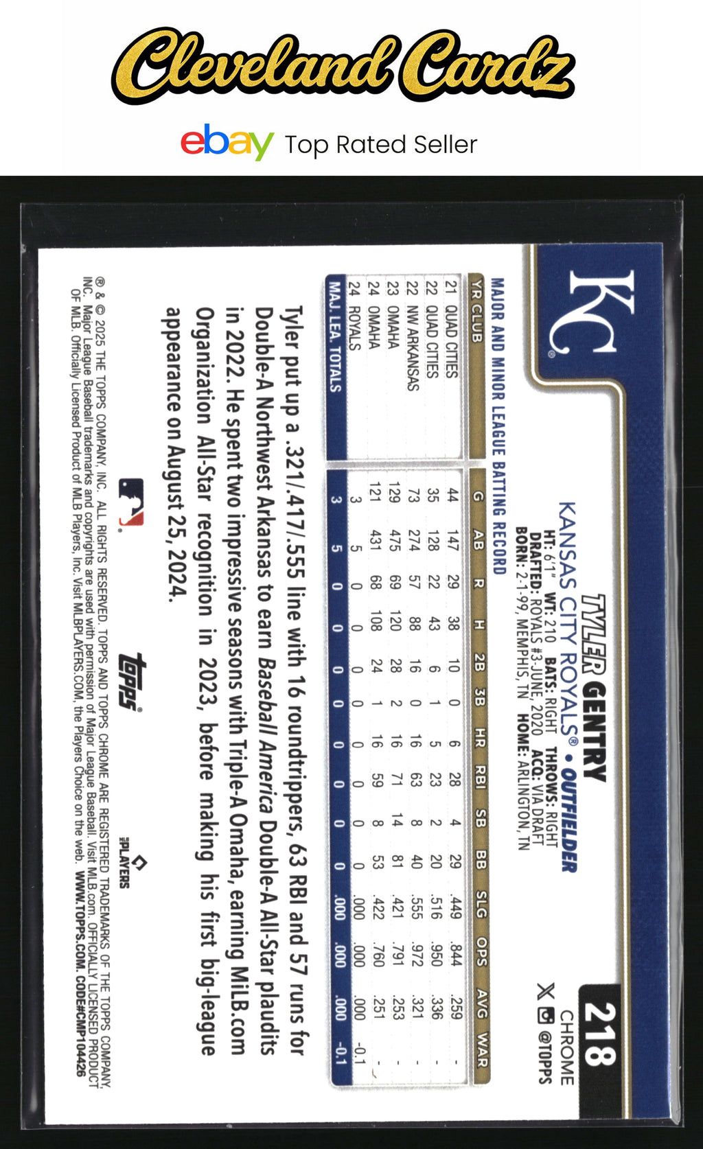2025 Topps Chrome #218 Tyler Gentry RayWave Refractor