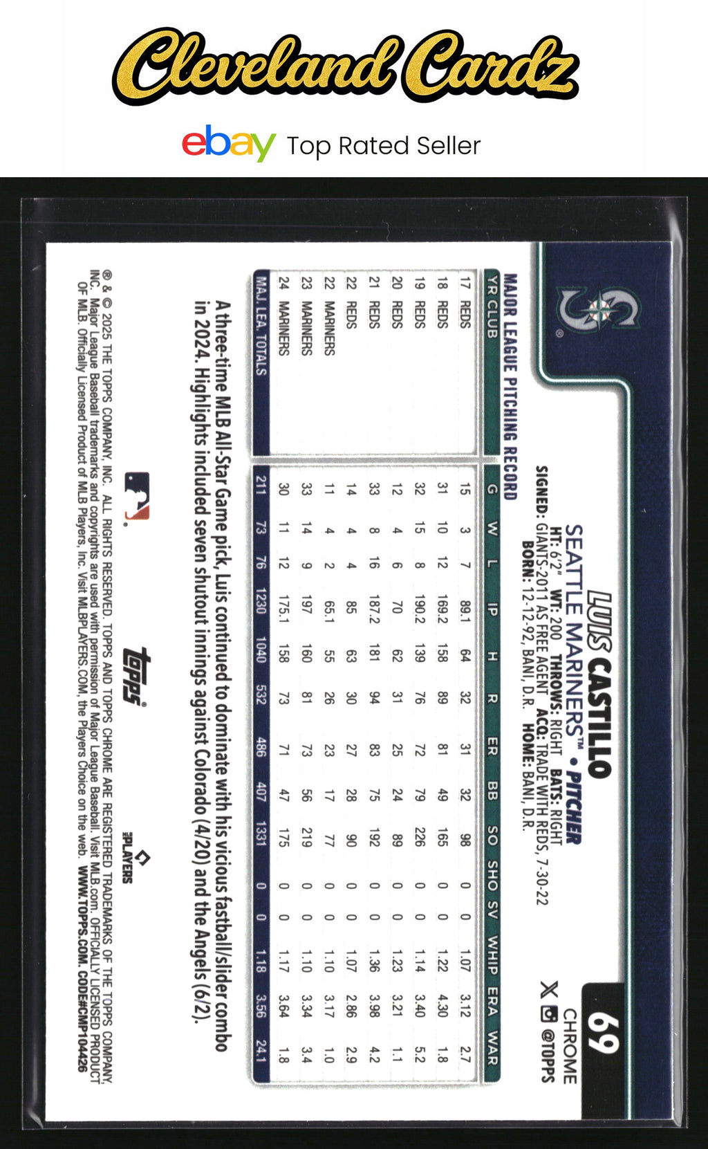 2025 Topps Chrome #69 Luis Castillo Sepia Refractor