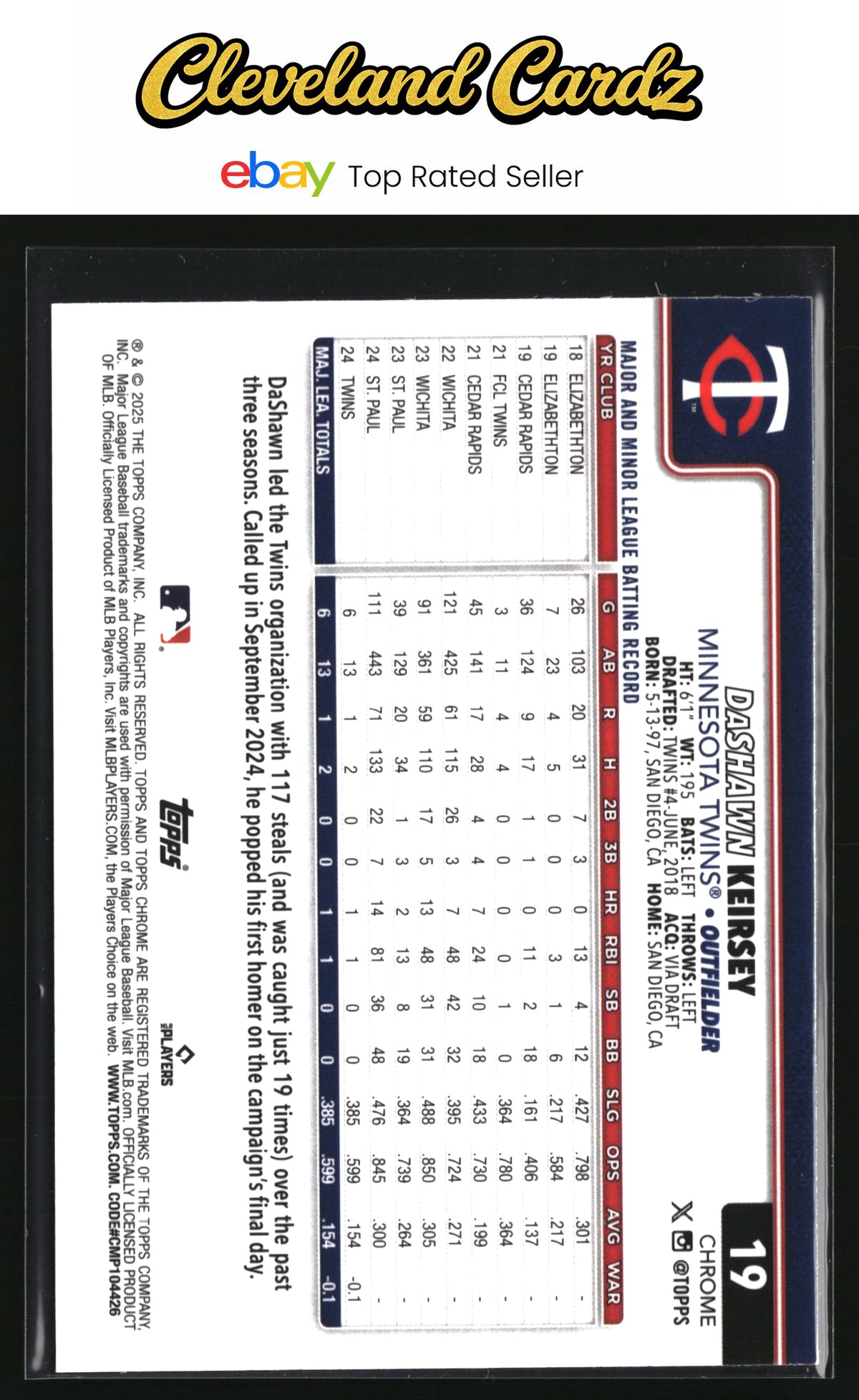 2025 Topps Chrome #19 DaShawn Keirsey Sepia Refractor