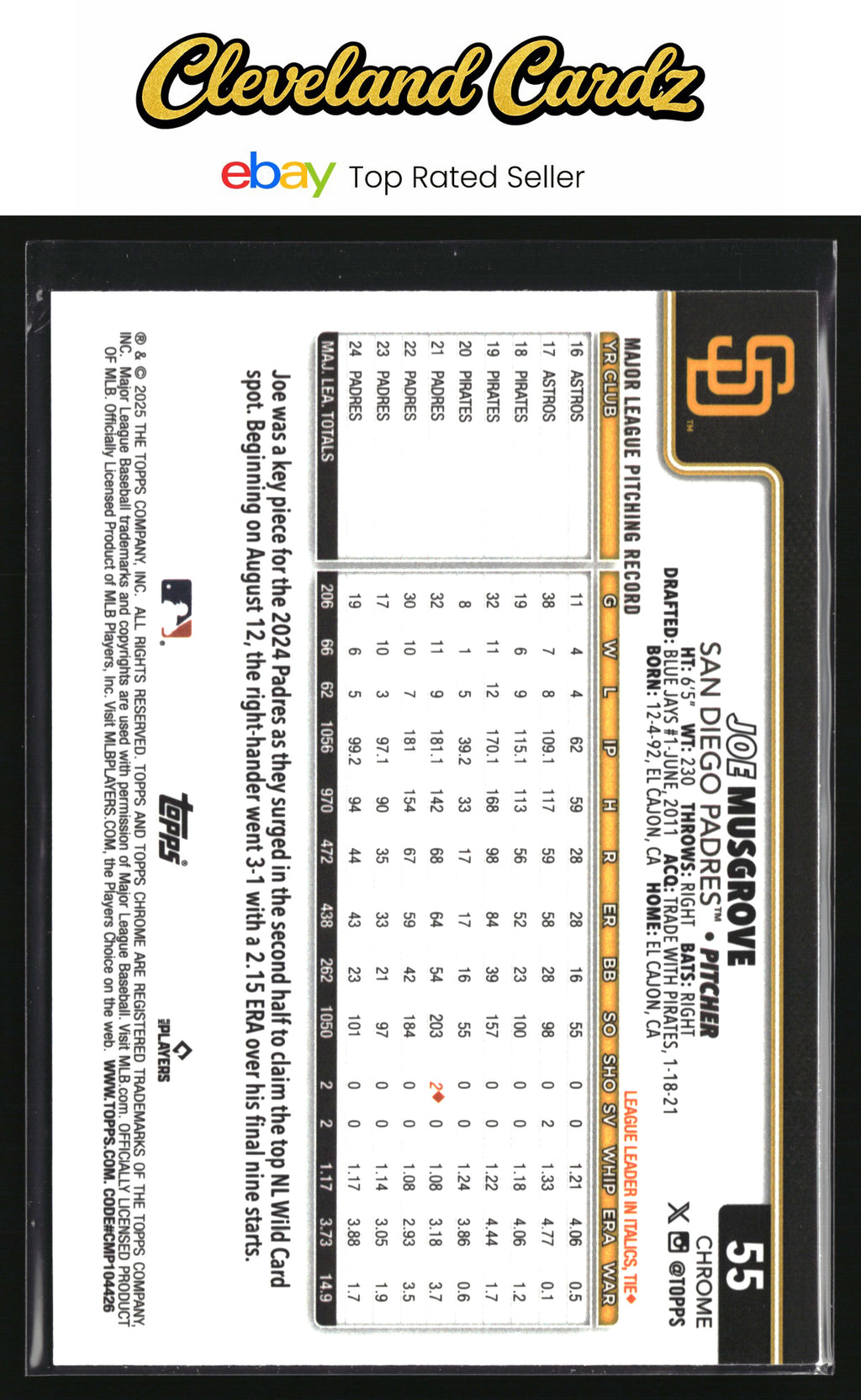 2025 Topps Chrome #55 Joe Musgrove Prism Refractor