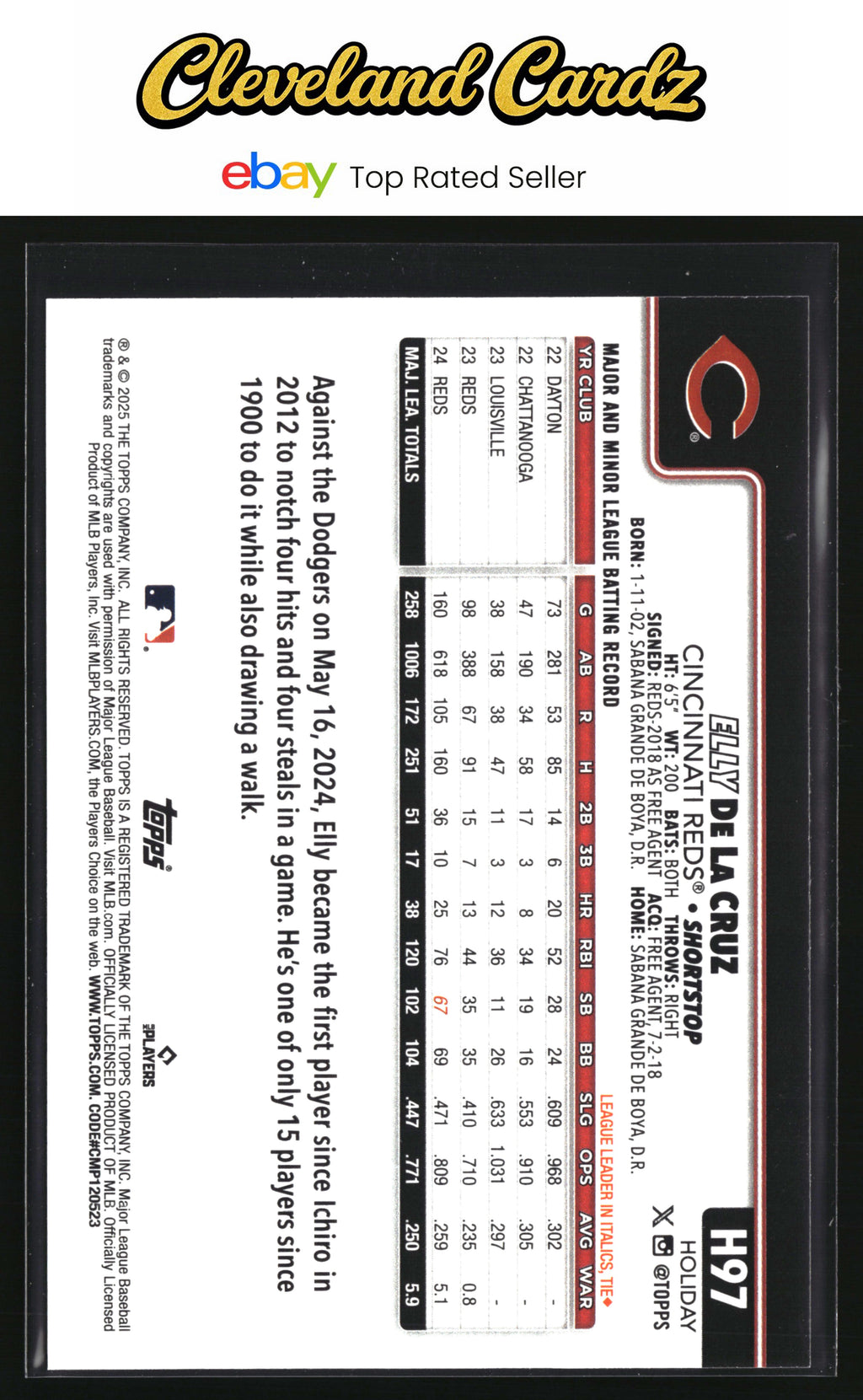 2025 Topps Holiday #H97b Elly De La Cruz
