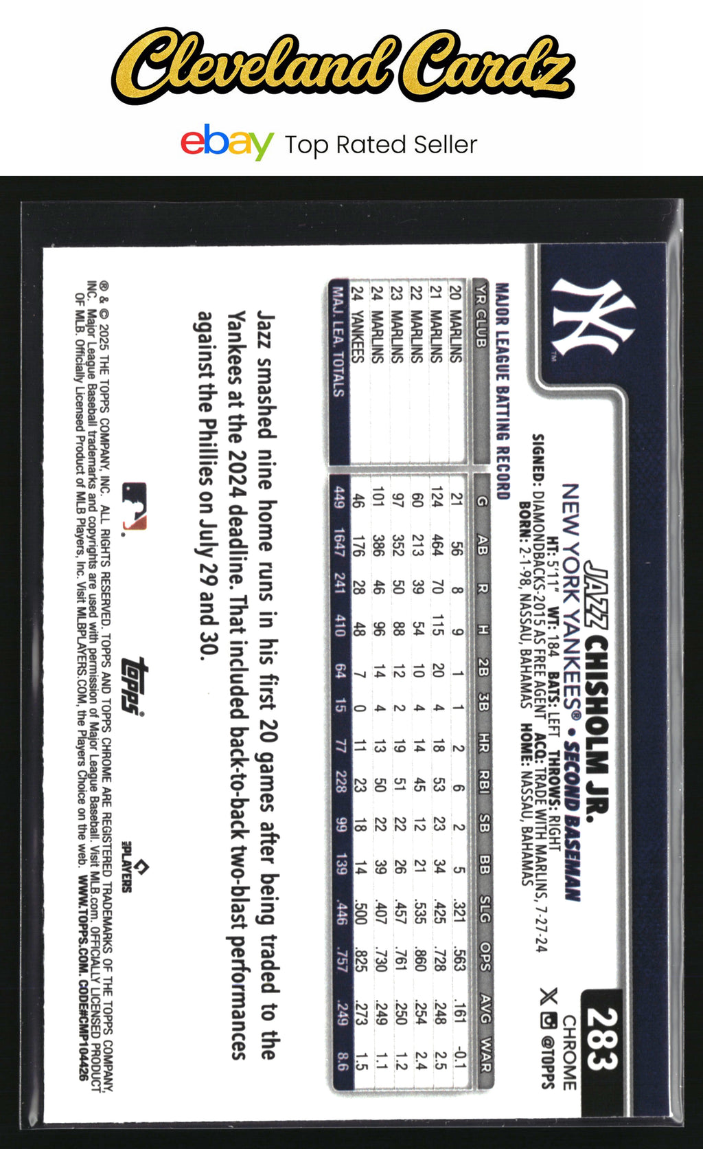 2025 Topps Chrome #283 Jazz Chisholm Jr. RayWave Refractor