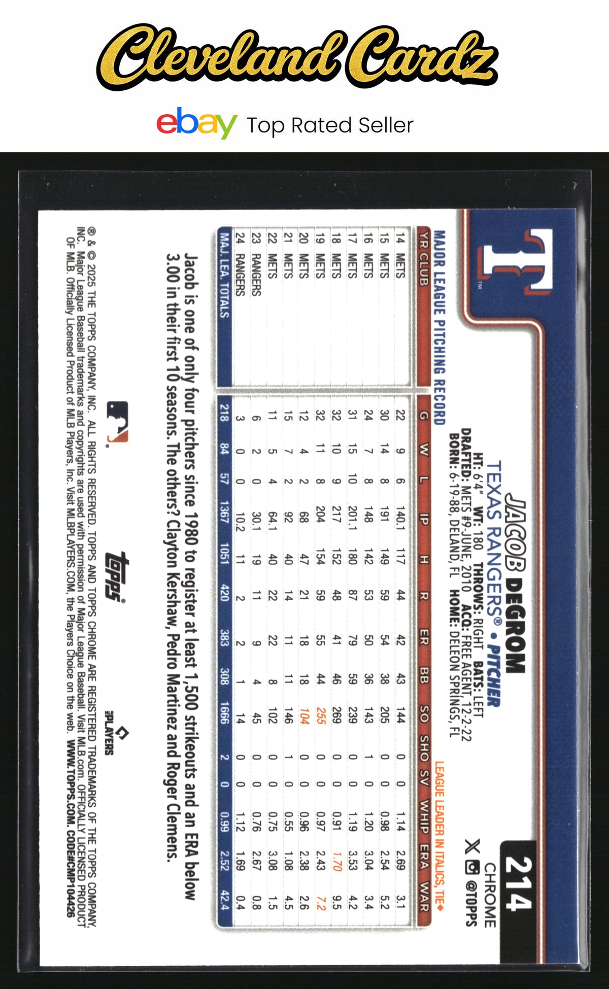 2025 Topps Chrome #214 Jacob deGrom Sepia Refractor